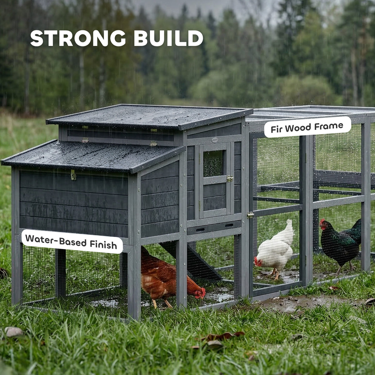 Large Wooden Chicken Coop with Run and Nesting Box - Grey-Small Animals-DECOROLALA