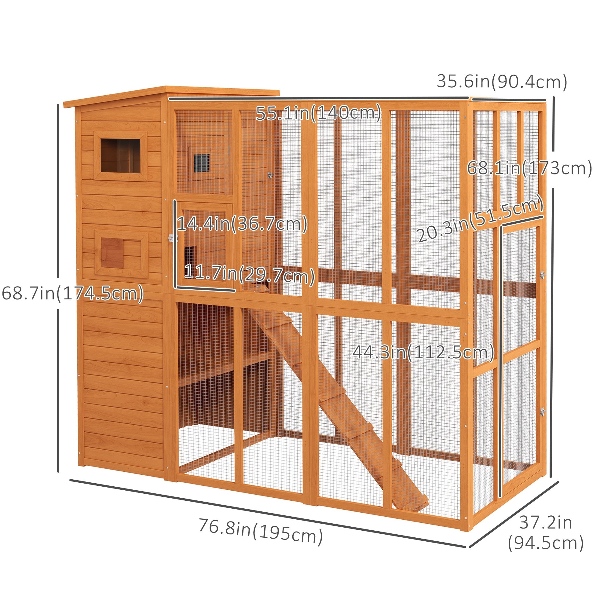 Large Wooden Outdoor Catio - 68.7" H Cat House Natural-DECOROLALA
