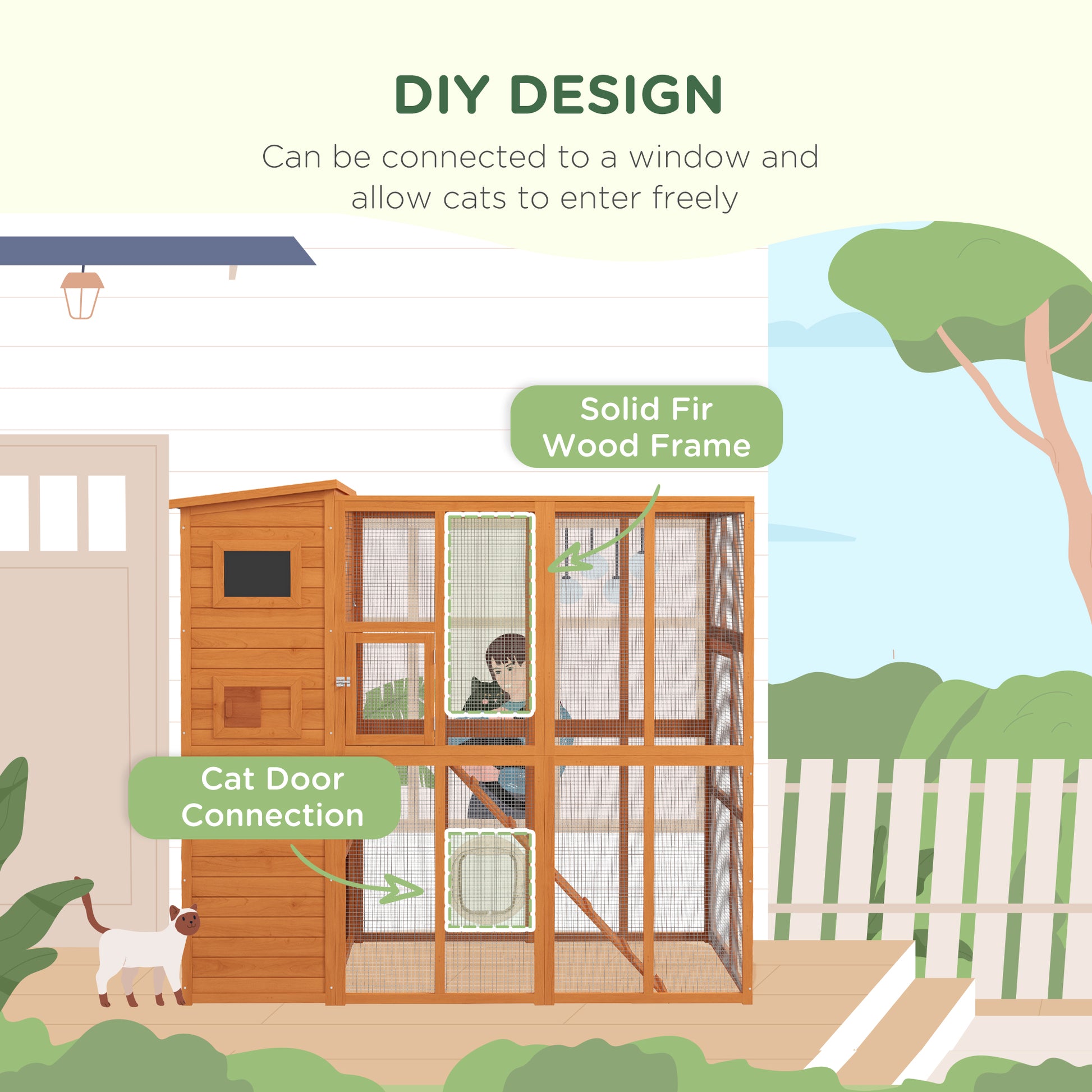 Large Wooden Outdoor Catio - 68.7" H Cat House Natural-DECOROLALA