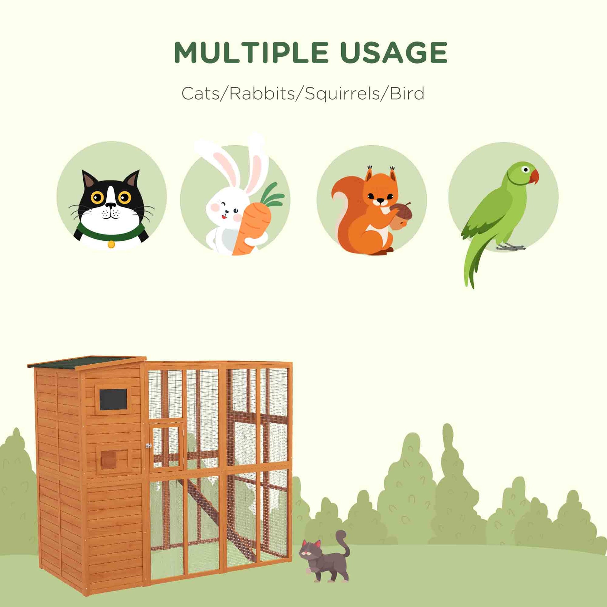Large Wooden Outdoor Catio - 68.7" H Cat House Natural-DECOROLALA