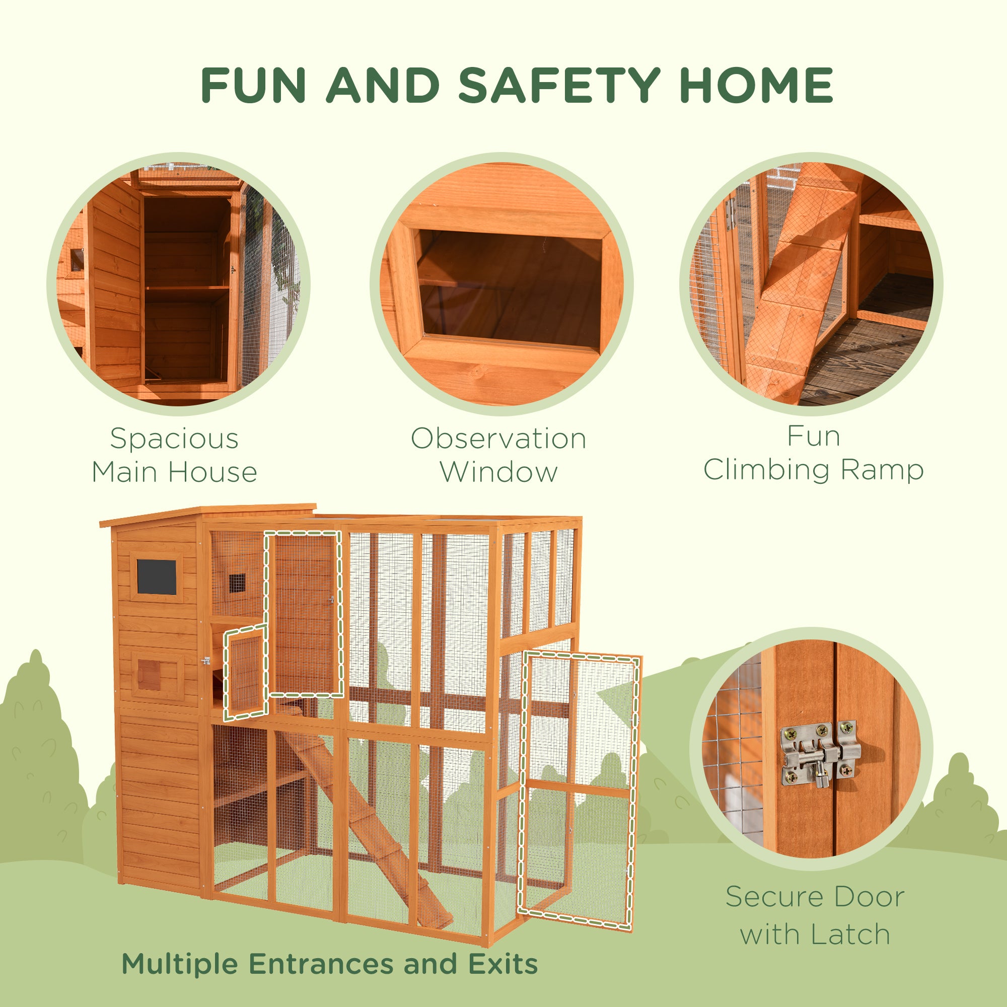 Large Wooden Outdoor Catio - 68.7" H Cat House Natural-DECOROLALA