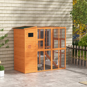 Large Wooden Outdoor Catio - 68.7" H Cat House Natural-DECOROLALA