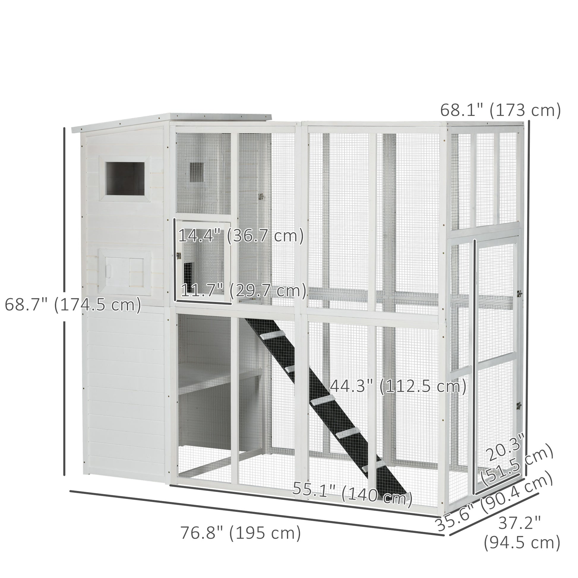 Large Wooden Outdoor Catio - 68.7" H White Cat Cage-DECOROLALA