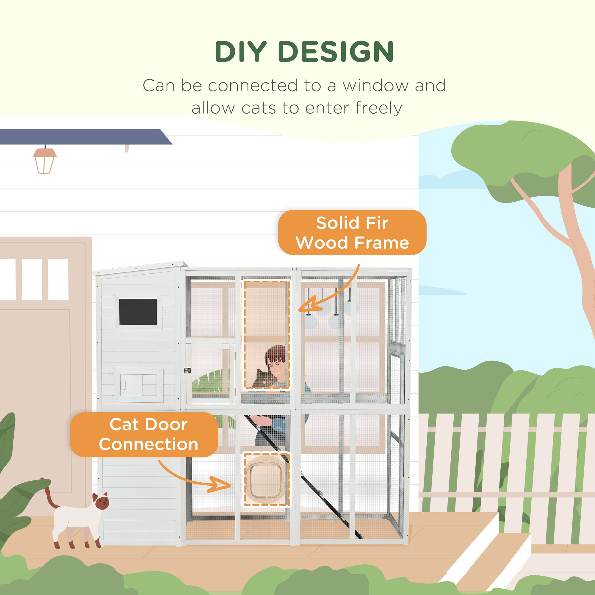 Large Wooden Outdoor Catio - 68.7" H White Cat Cage-DECOROLALA