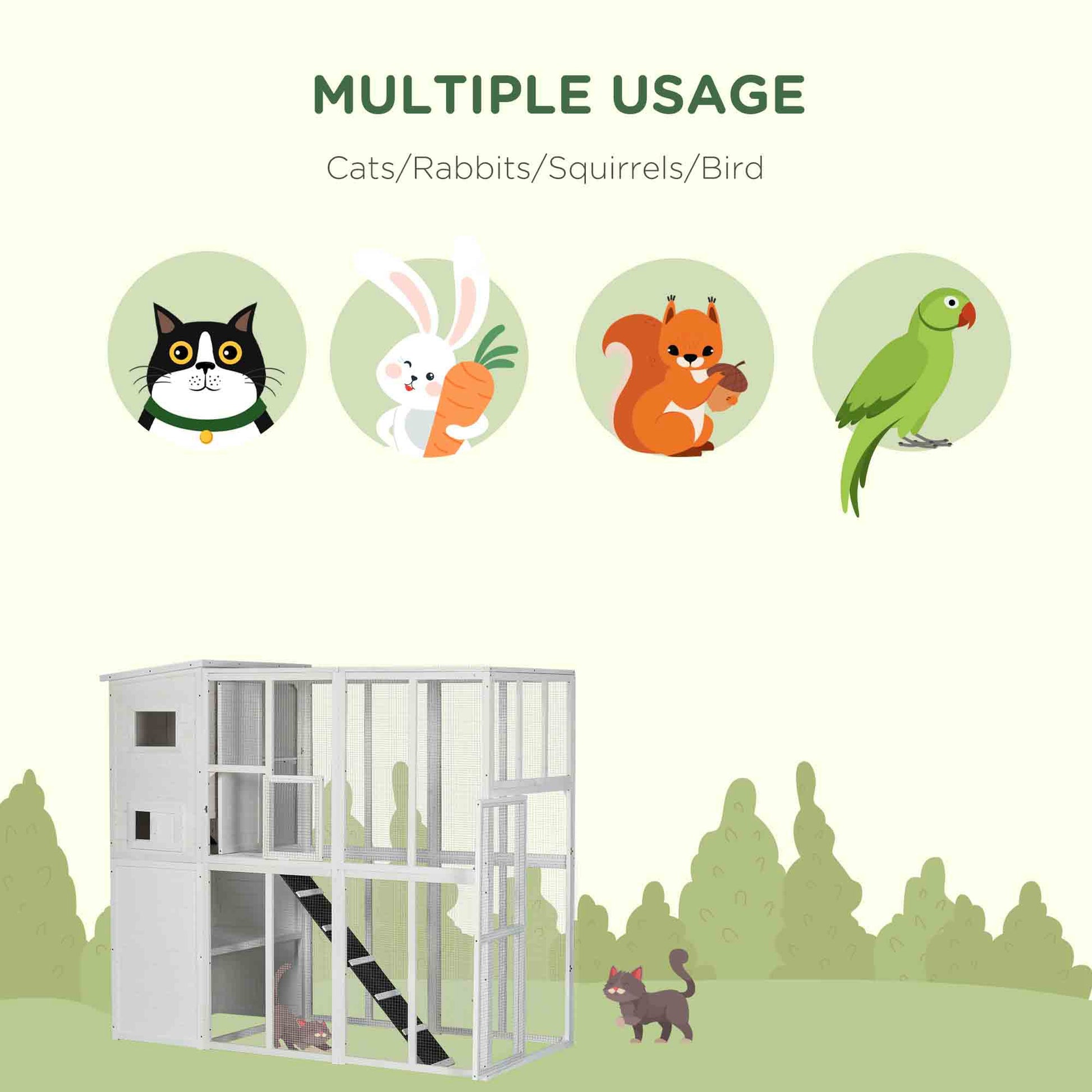 Large Wooden Outdoor Catio - 68.7" H White Cat Cage-DECOROLALA