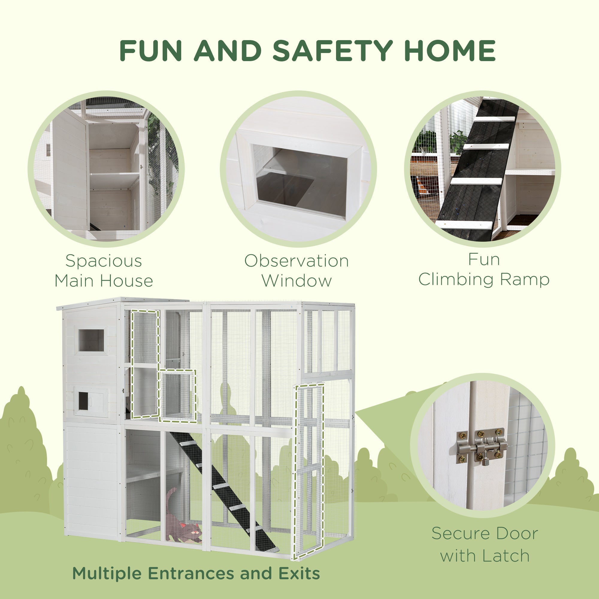 Large Wooden Outdoor Catio - 68.7" H White Cat Cage-DECOROLALA