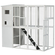 Large Wooden Outdoor Catio - 68.7" H White Cat Cage-DECOROLALA