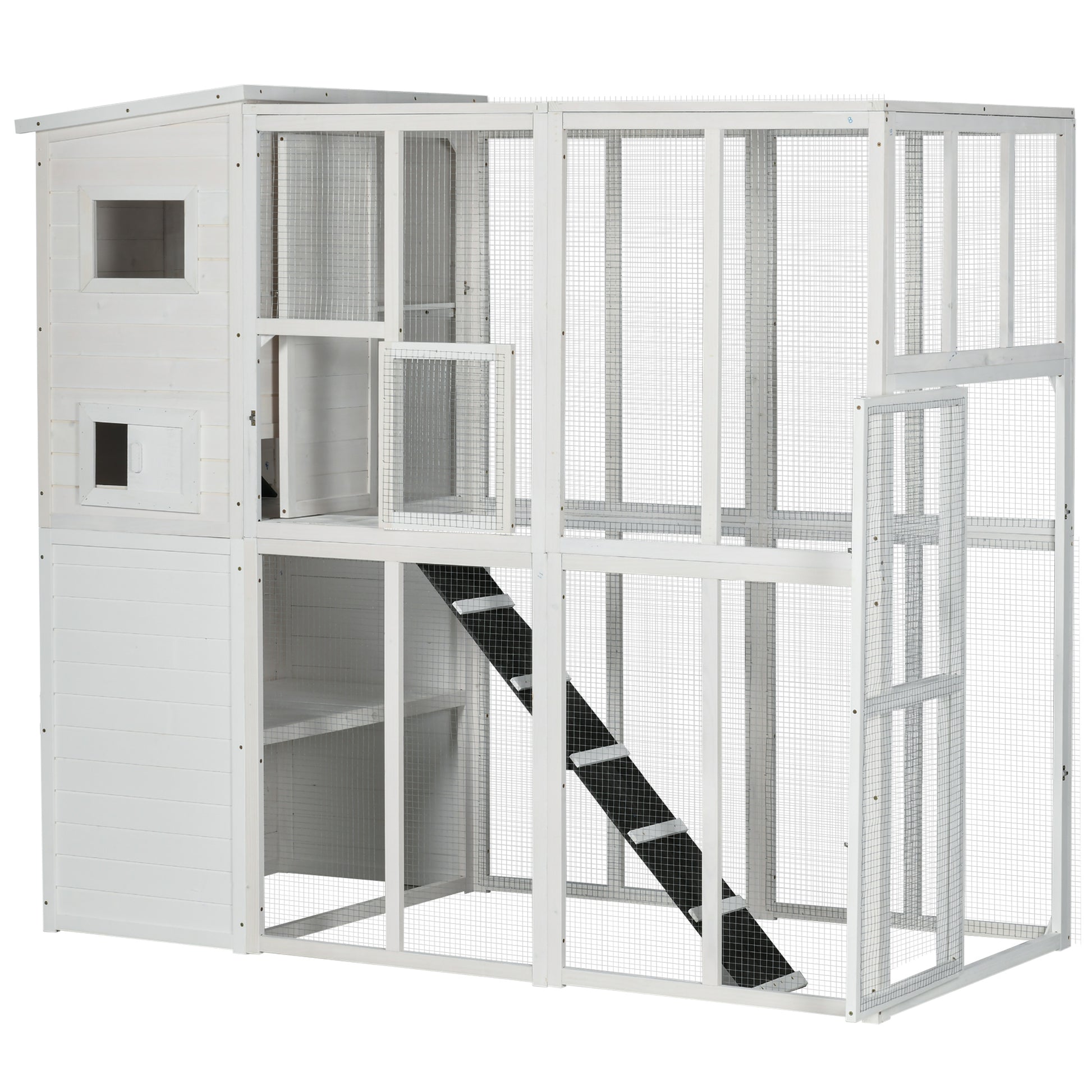 Large Wooden Outdoor Catio - 68.7" H White Cat Cage-DECOROLALA