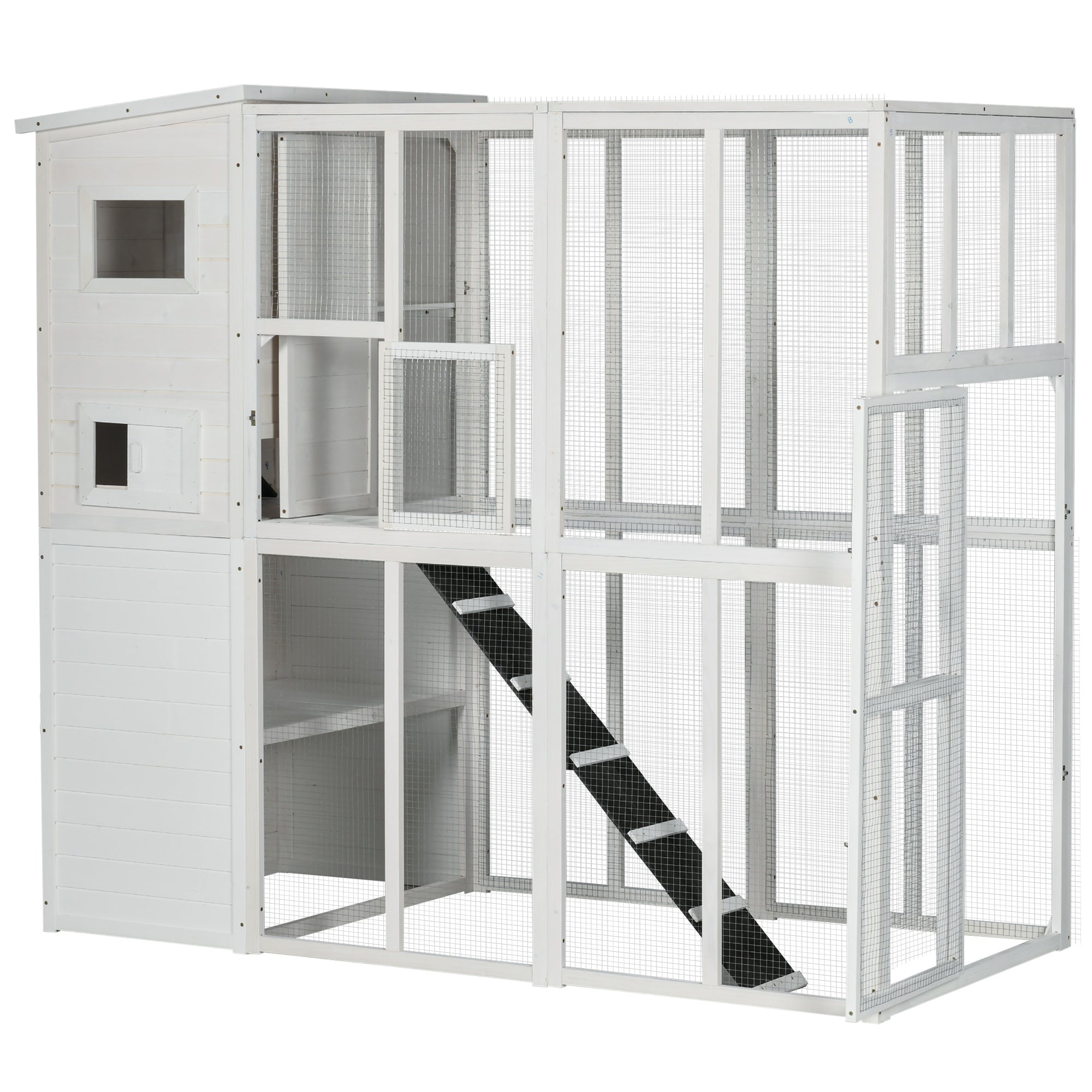 Large Wooden Outdoor Catio - 68.7" H White Cat Cage-DECOROLALA
