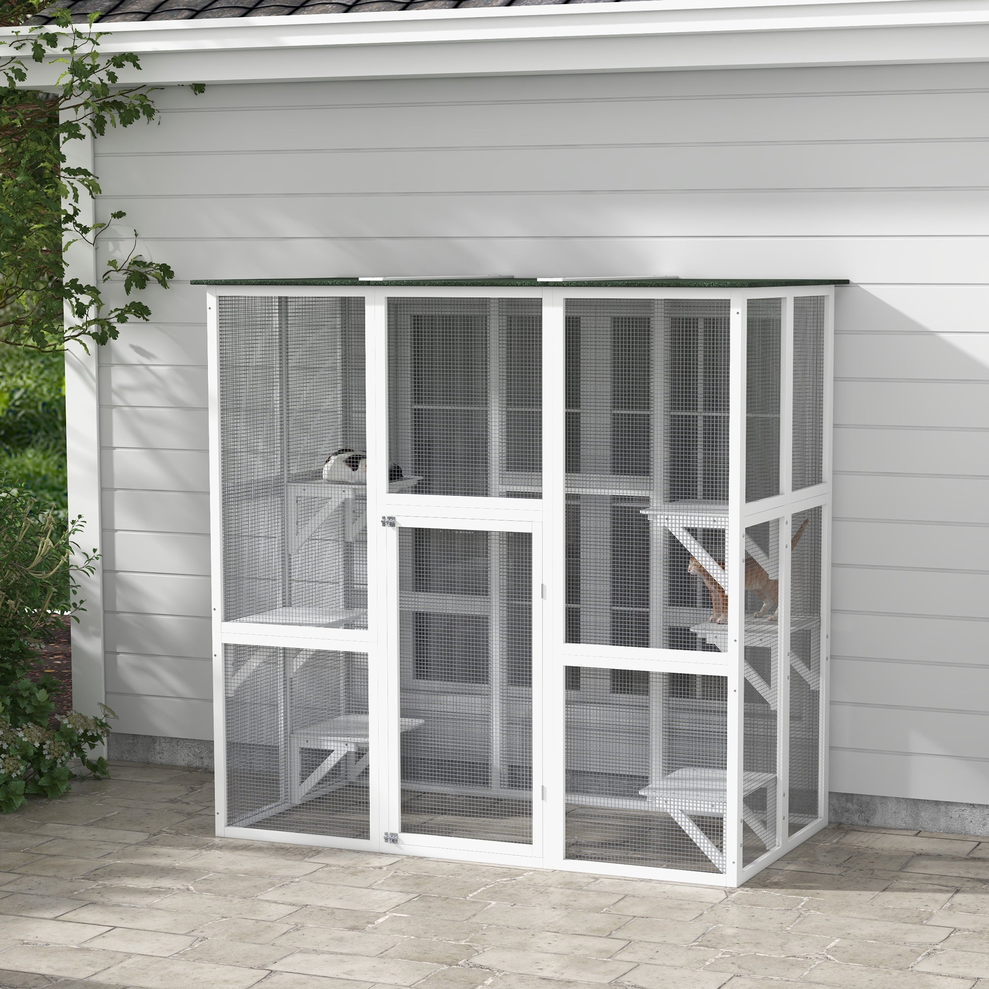 Large Wooden Outdoor Catio Enclosure - White 71" x 39" x 71"-Cats-DECOROLALA