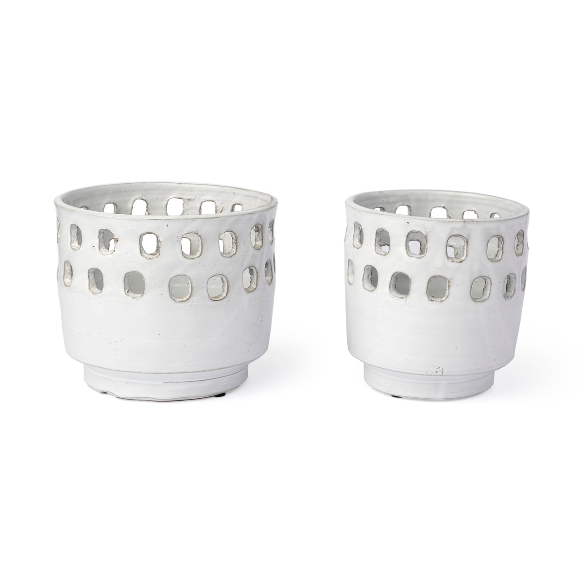 Larissa Set of Two White Ceramic Hollow Pattern Vases-Vase-DECOROLALA
