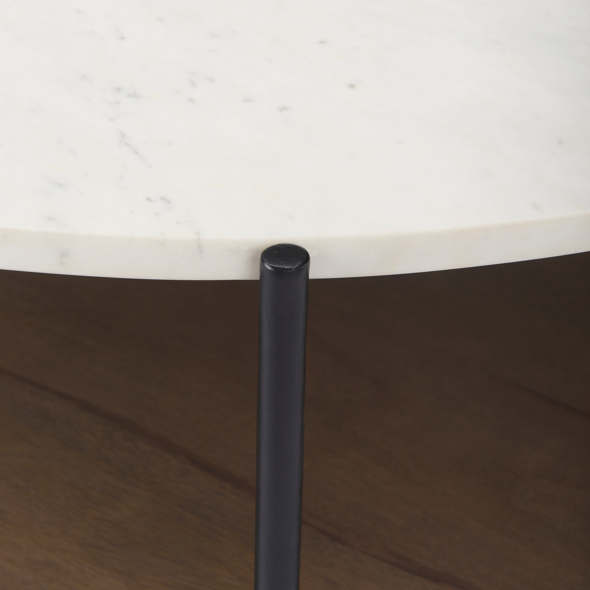 Larkin 42" Round Two-Tier White Marble Top and Solid Wood Shelf w/ Black Metal Frame Coffee Table-Coffee Tables-DECOROLALA