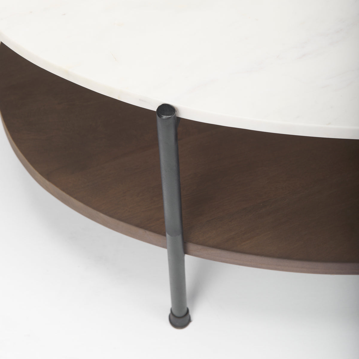 Larkin 48" Oval Marble Top and Solid Wood Shelf w/ Black Metal Frame Coffee Table-Coffee Tables-DECOROLALA