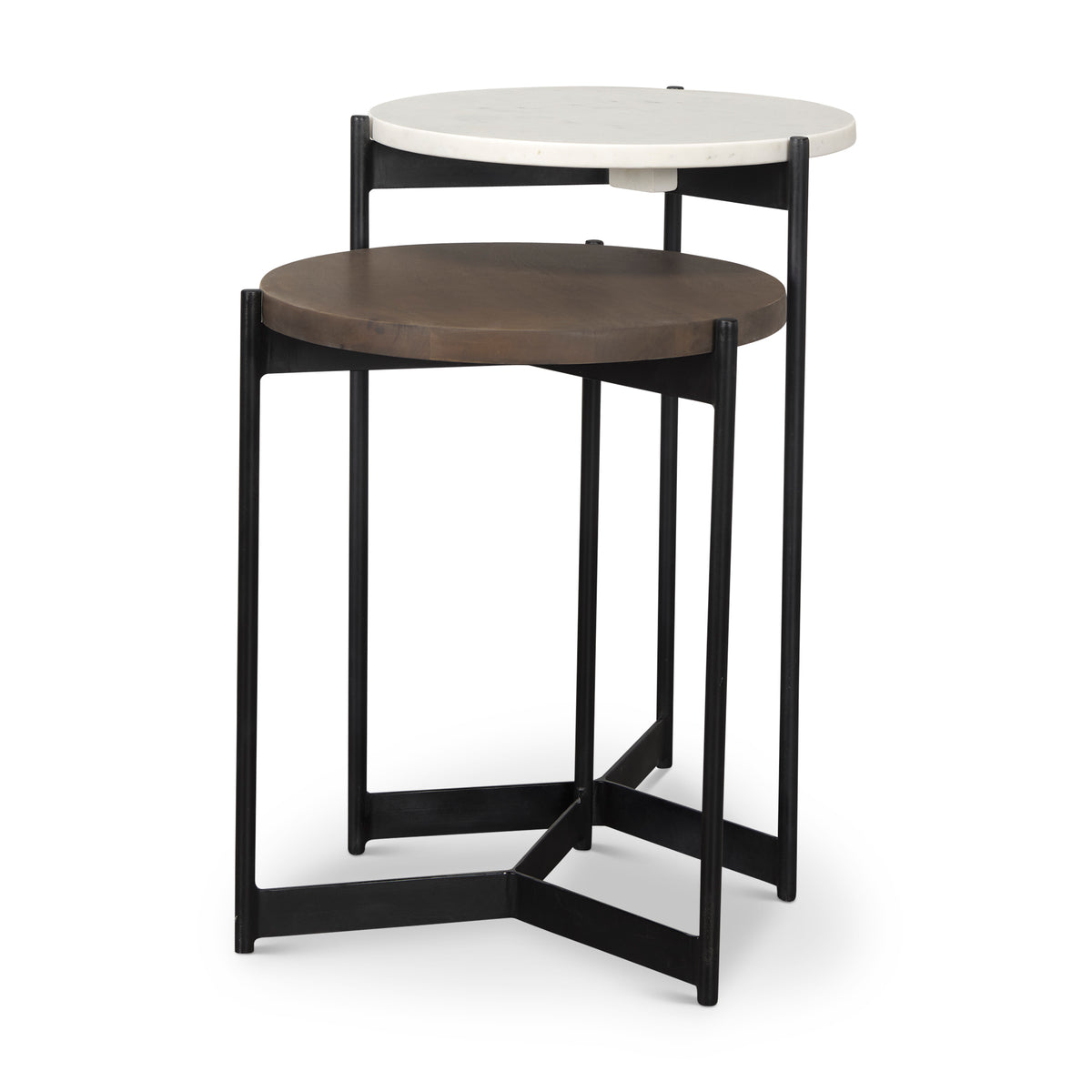 Larkin Marble & Dark Brown Wood Tabletop Nesting End/Side Tables-End and Side Tables-DECOROLALA