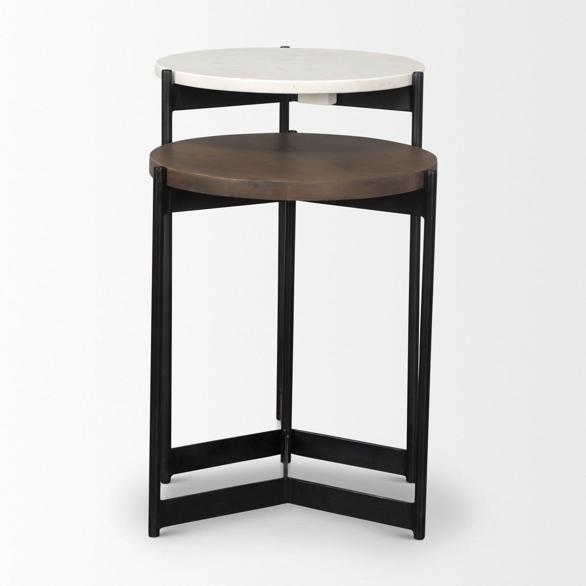 Larkin Marble & Dark Brown Wood Tabletop Nesting End/Side Tables-End and Side Tables-DECOROLALA