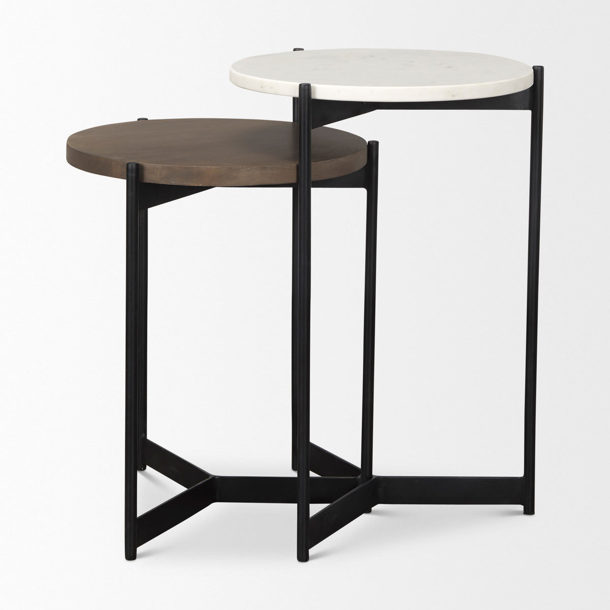 Larkin Marble & Dark Brown Wood Tabletop Nesting End/Side Tables-End and Side Tables-DECOROLALA