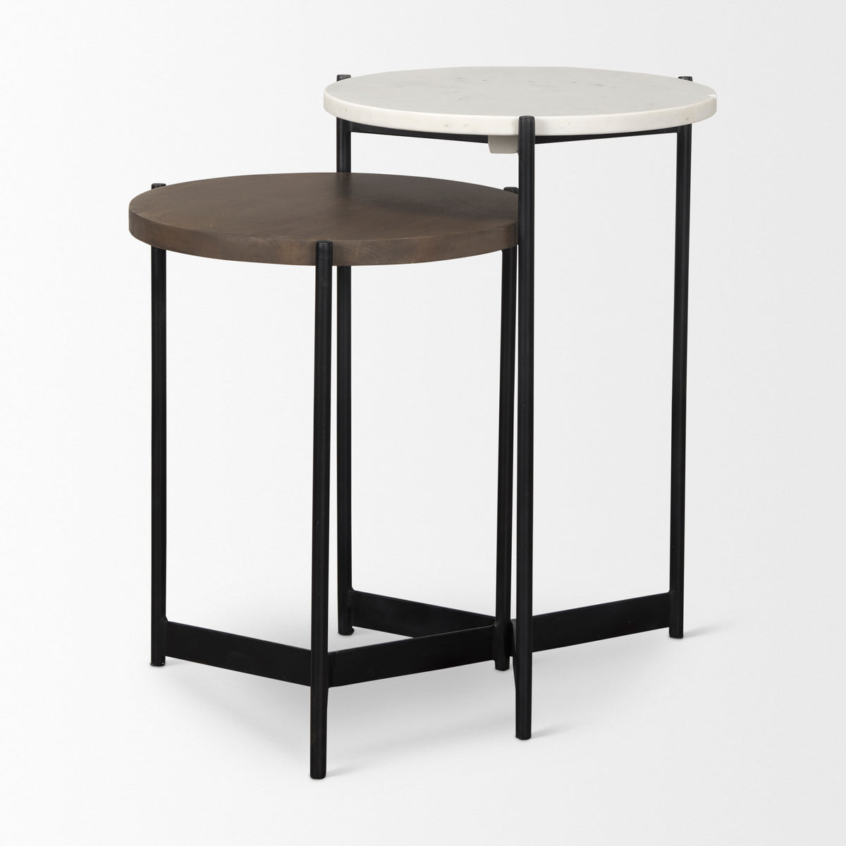 Larkin Marble & Dark Brown Wood Tabletop Nesting End/Side Tables-End and Side Tables-DECOROLALA
