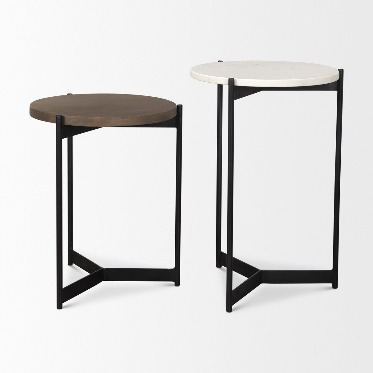 Larkin Marble & Dark Brown Wood Tabletop Nesting End/Side Tables-End and Side Tables-DECOROLALA