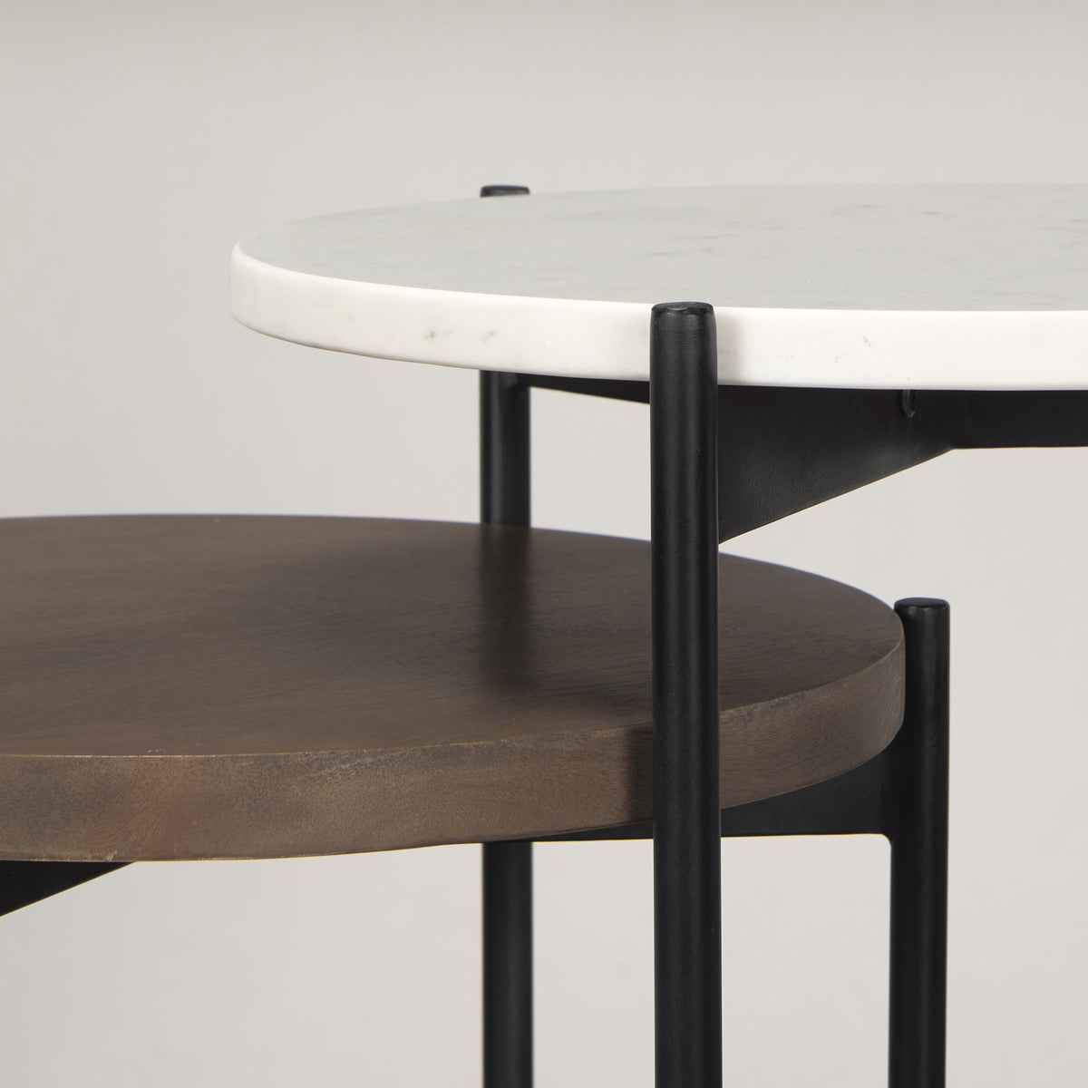 Larkin Marble & Dark Brown Wood Tabletop Nesting End/Side Tables-End and Side Tables-DECOROLALA