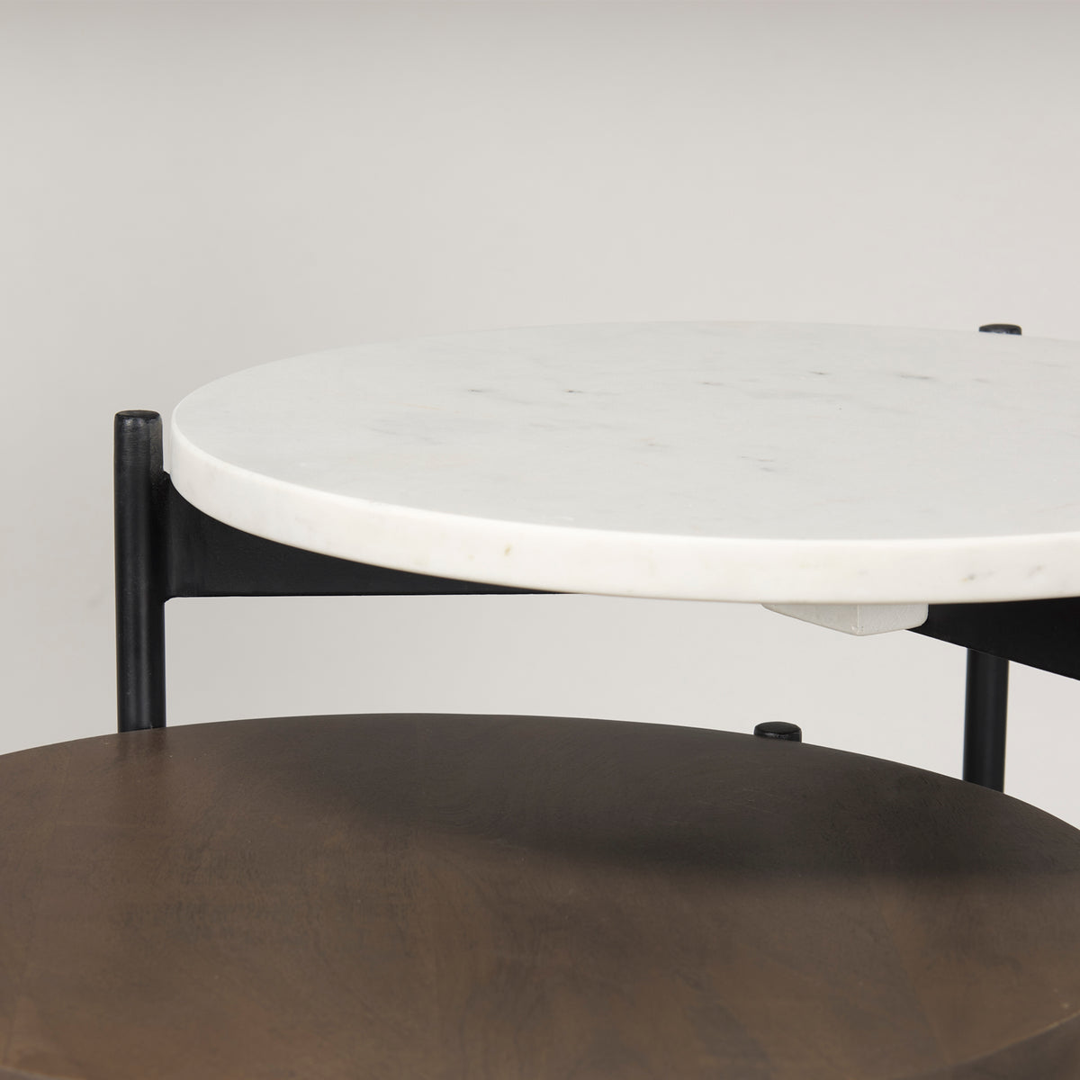 Larkin Marble & Dark Brown Wood Tabletop Nesting End/Side Tables-End and Side Tables-DECOROLALA
