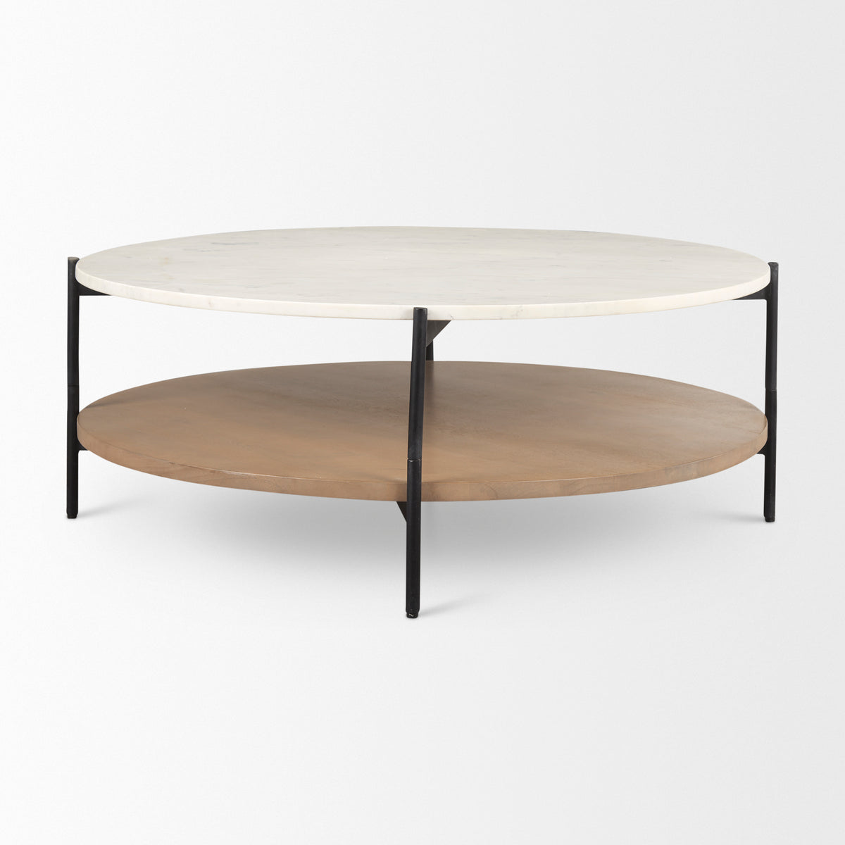 Larkin Marble Top w/ Brown Wood Shelf Round Coffee Table-Coffee Tables-DECOROLALA