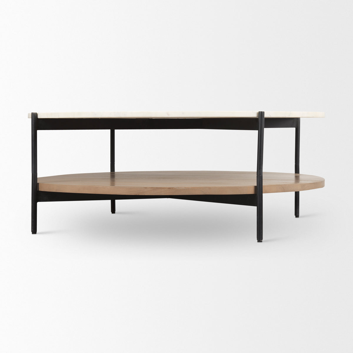 Larkin Marble Top w/ Brown Wood Shelf Round Coffee Table-Coffee Tables-DECOROLALA