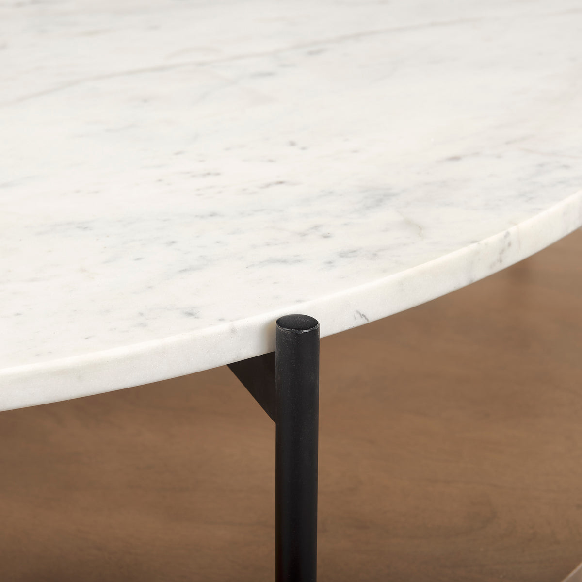Larkin Marble Top w/ Brown Wood Shelf Round Coffee Table-Coffee Tables-DECOROLALA