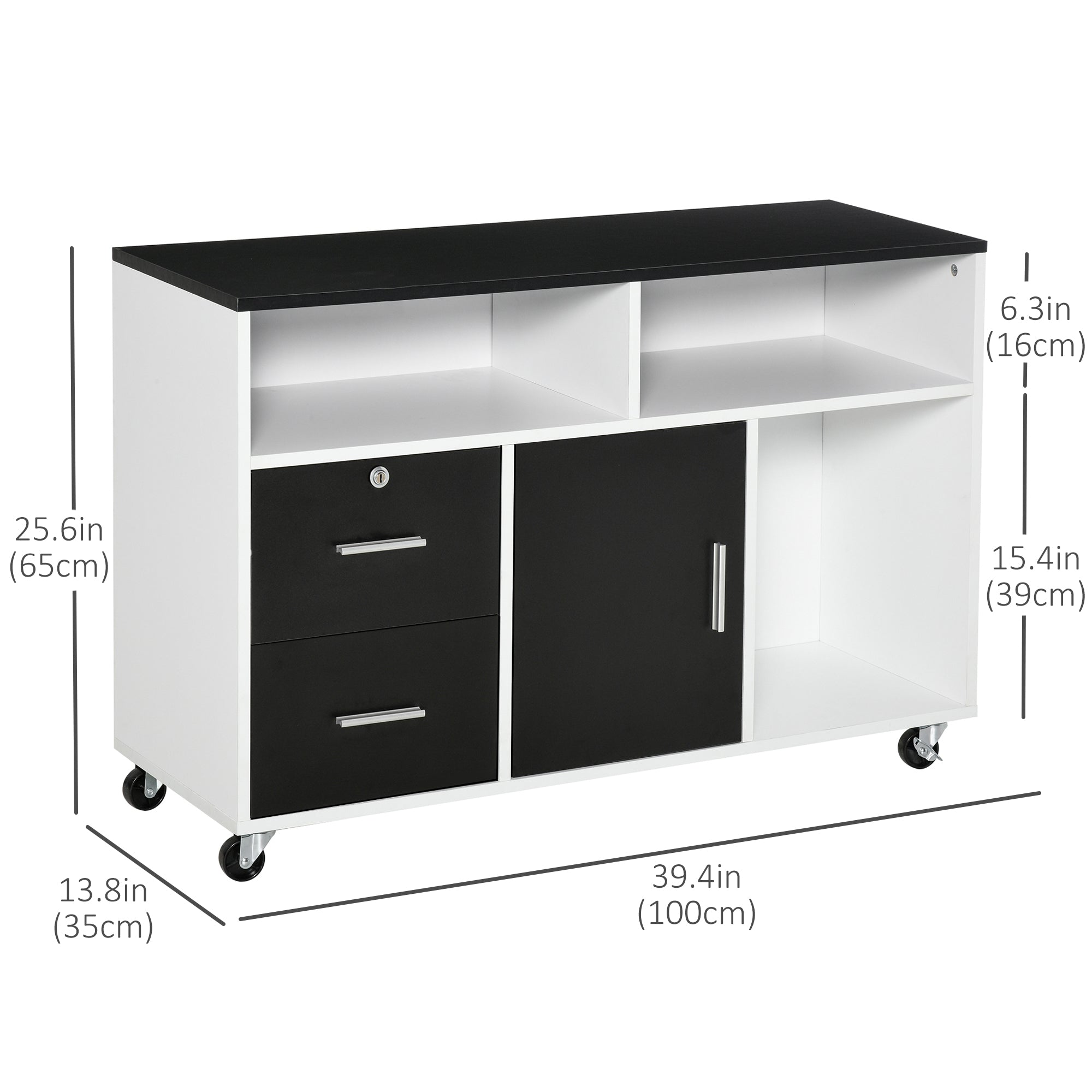 Lateral File Cabinet - Mobile Printer Stand with Lock Black-Office Products > Office Furniture > Office Cabinets & Cupboards-DECOROLALA