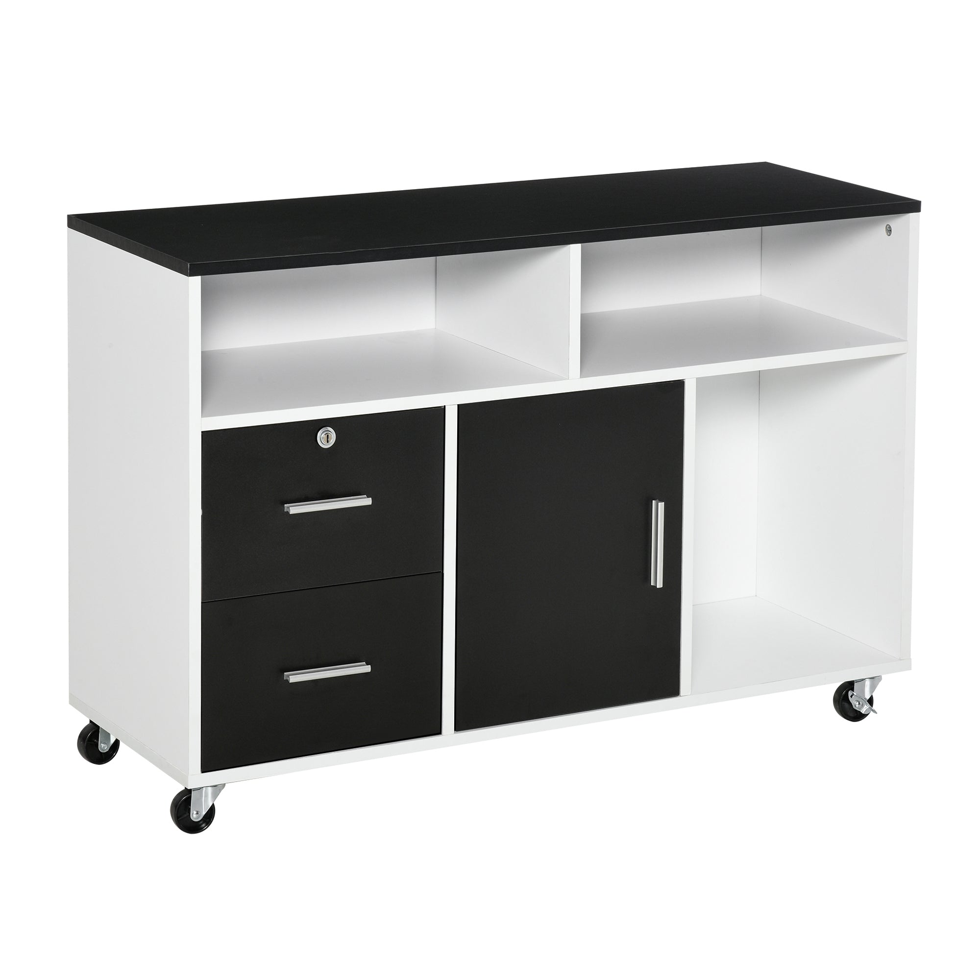 Lateral File Cabinet - Mobile Printer Stand with Lock Black-Office Products > Office Furniture > Office Cabinets & Cupboards-DECOROLALA