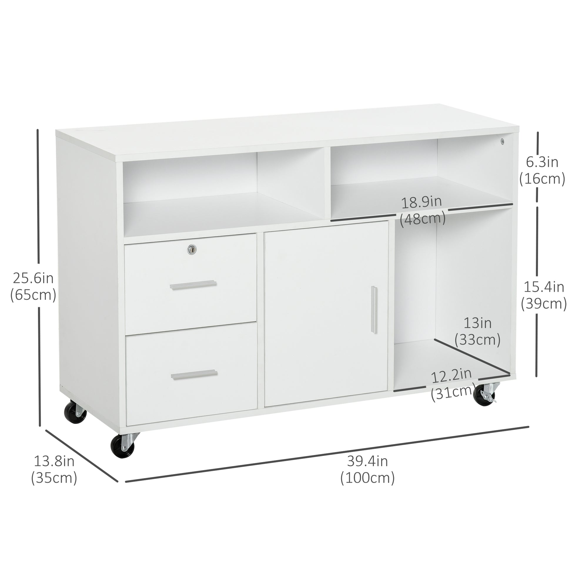 Lateral File Cabinet - White Mobile Printer Stand with Lock-Office Products > Office Furniture > Office Cabinets & Cupboards-DECOROLALA
