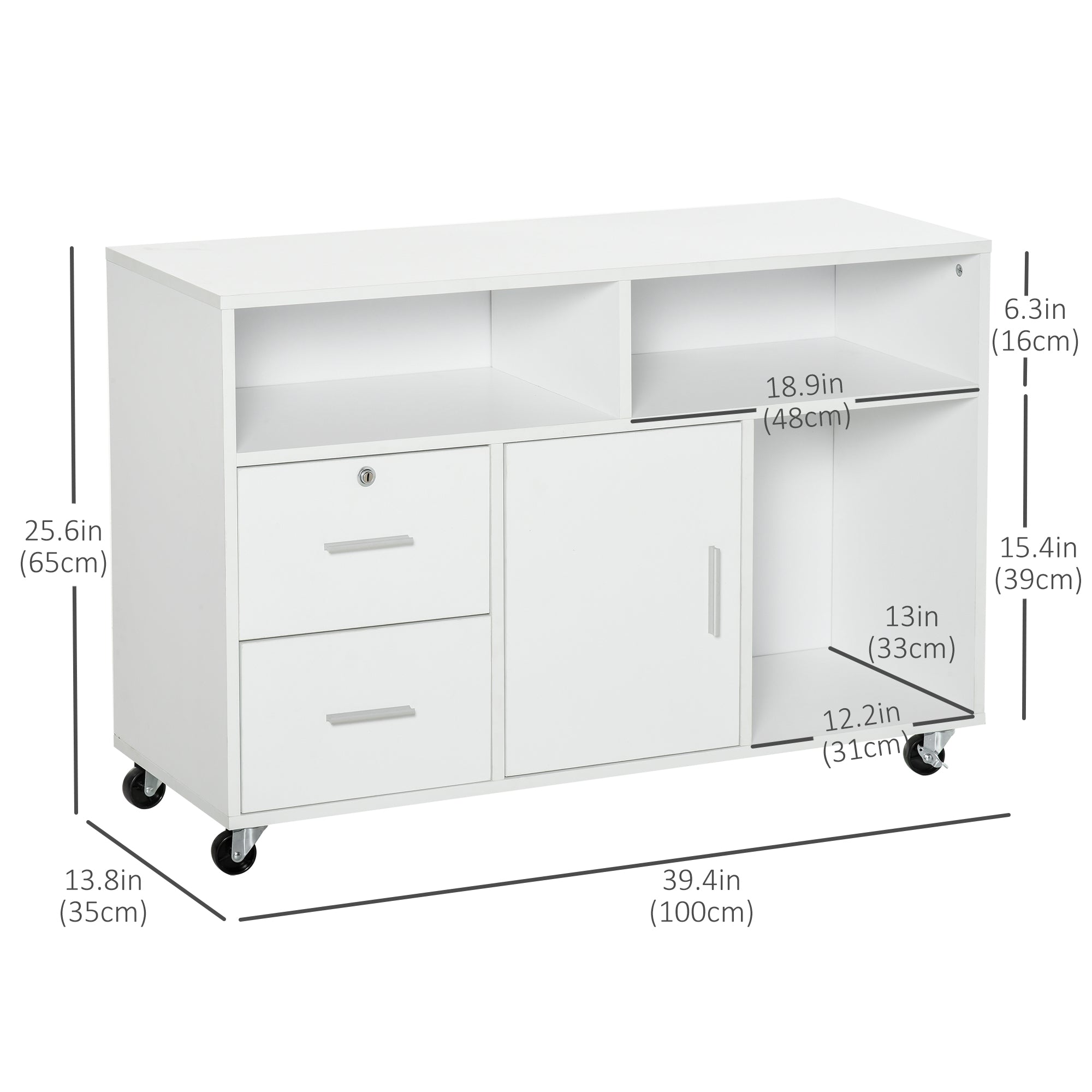 Lateral File Cabinet - White Mobile Printer Stand with Lock-Office Products > Office Furniture > Office Cabinets & Cupboards-DECOROLALA