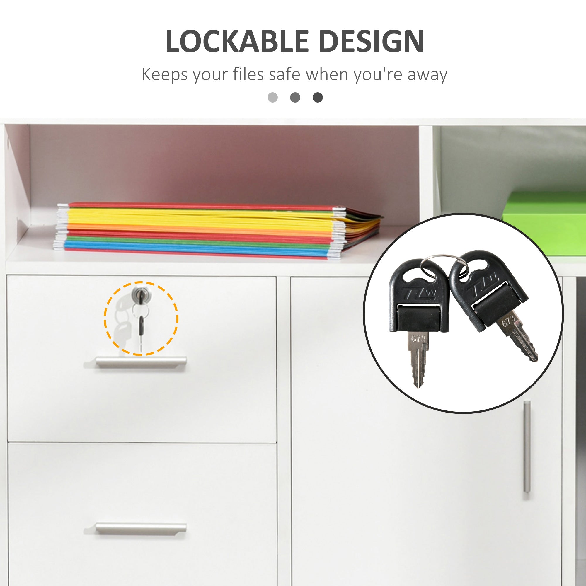 Lateral File Cabinet - White Mobile Printer Stand with Lock-Office Products > Office Furniture > Office Cabinets & Cupboards-DECOROLALA