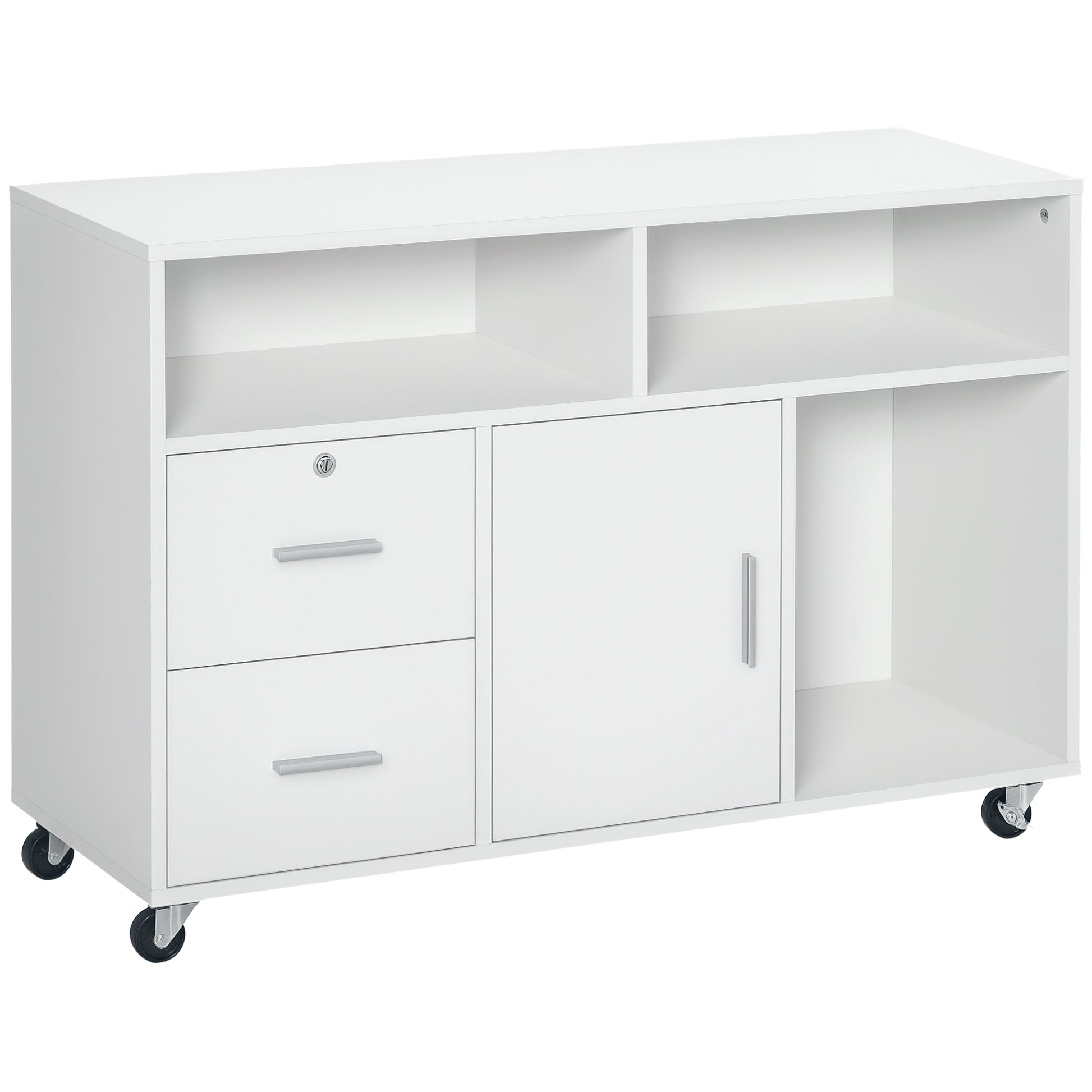 Lateral File Cabinet - White Mobile Printer Stand with Lock-Office Products > Office Furniture > Office Cabinets & Cupboards-DECOROLALA