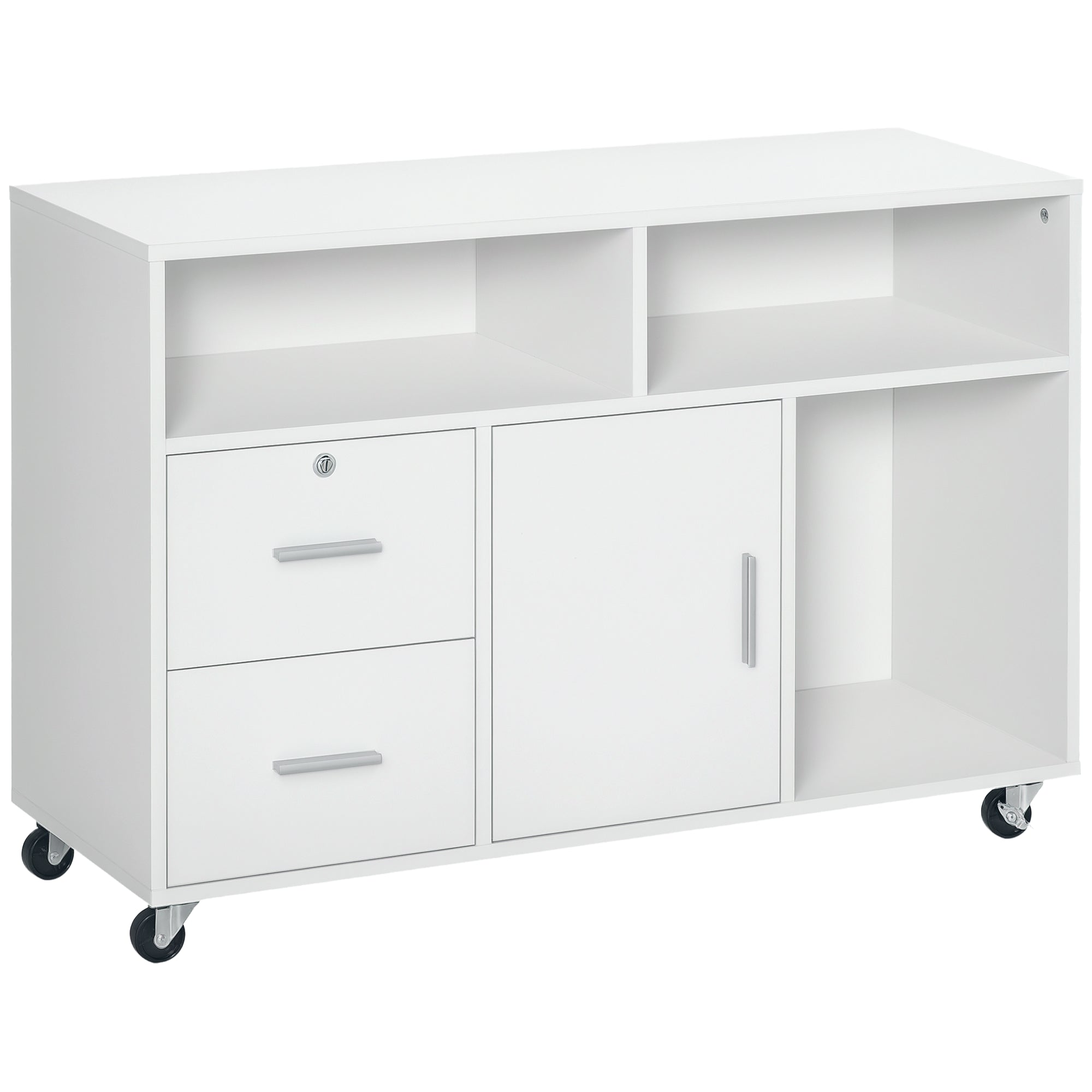 Lateral File Cabinet - White Mobile Printer Stand with Lock-Office Products > Office Furniture > Office Cabinets & Cupboards-DECOROLALA