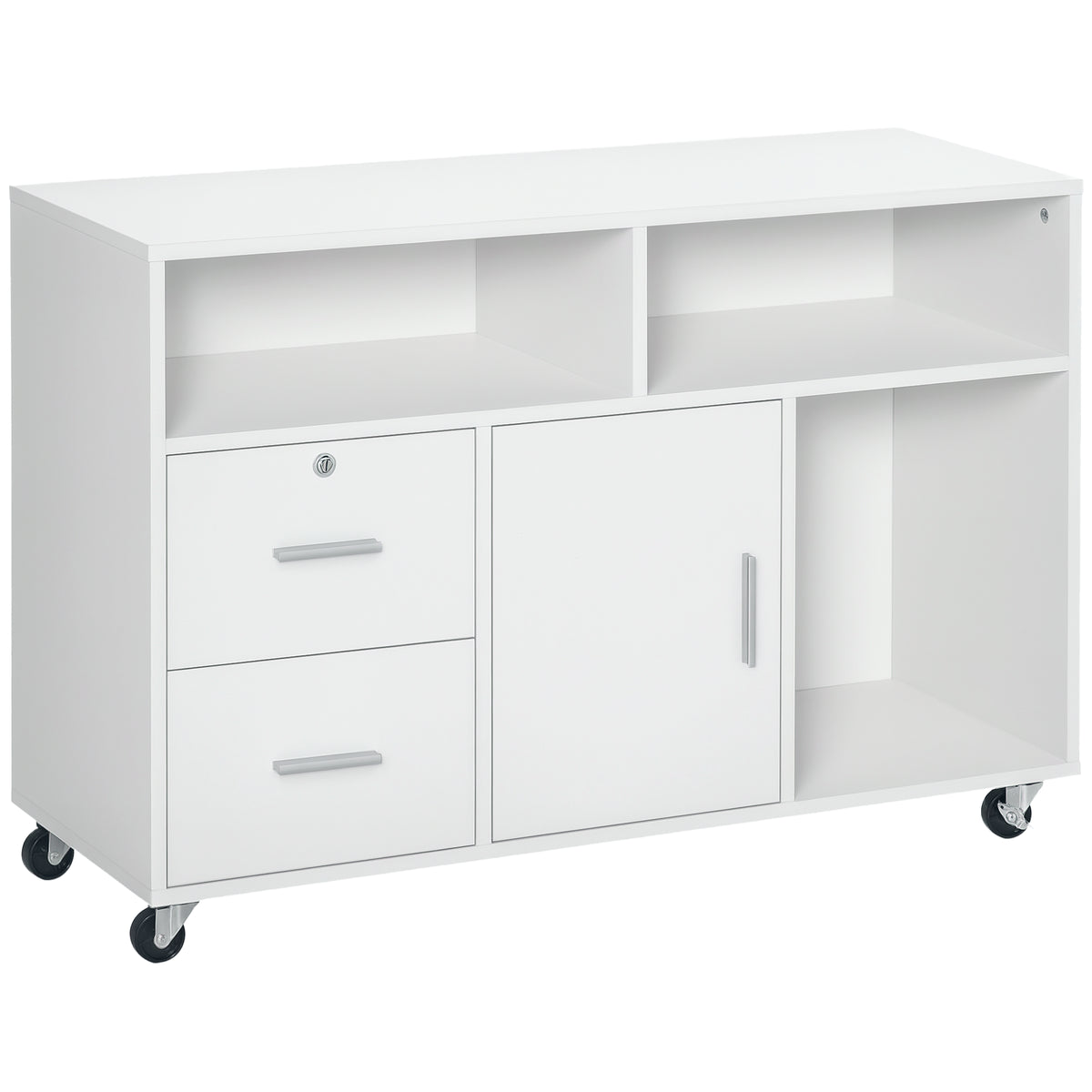 Lateral File Cabinet - White Mobile Printer Stand with Lock-Office Storage Cabinets-DECOROLALA