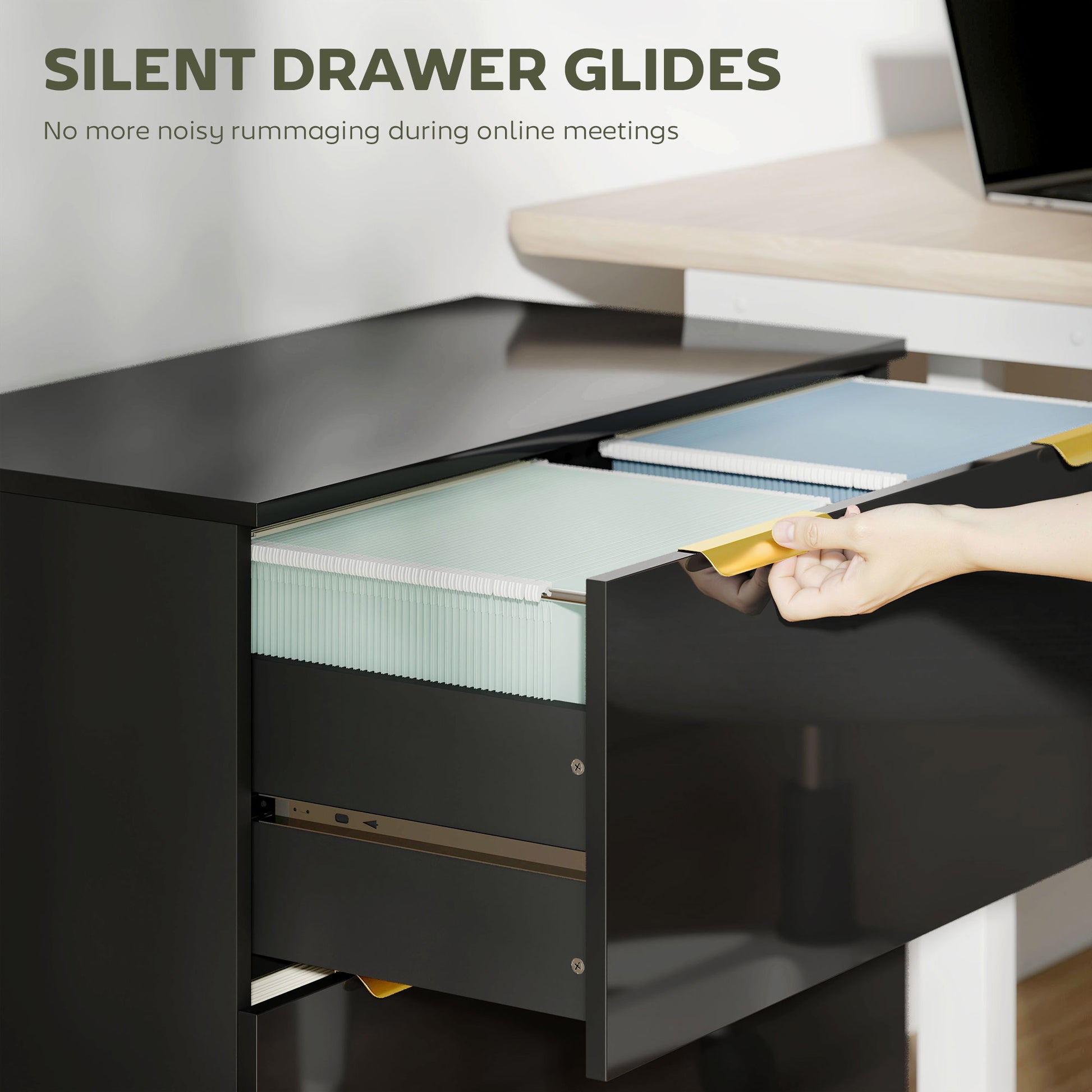 Lateral File Cabinet with 2 Drawers, Modern Filing Cabinet for Letter/A4/Legal Size Files, High Gloss Black-Office Products > Office Furniture > Office Cabinets & Cupboards-DECOROLALA