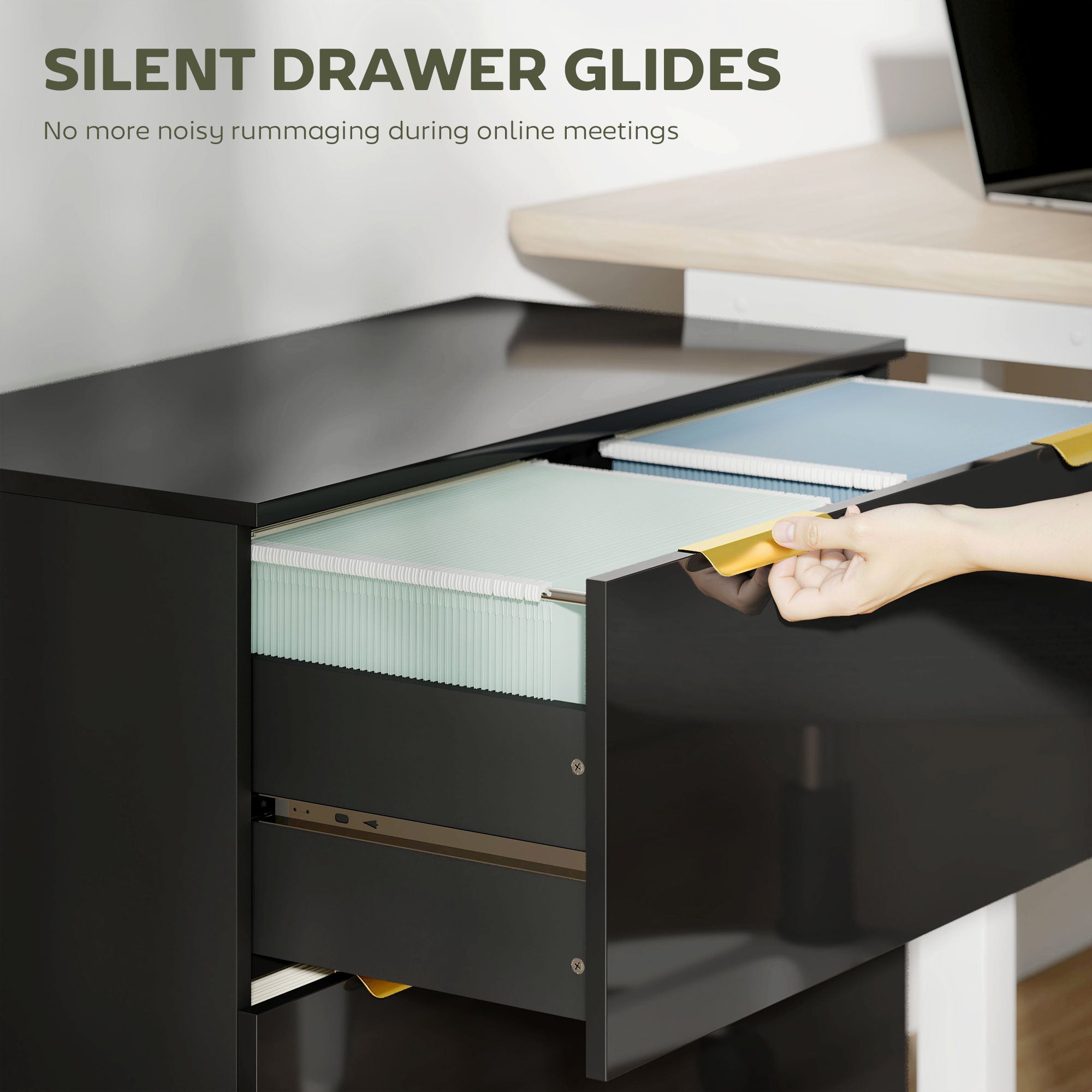 Lateral File Cabinet with 2 Drawers, Modern Filing Cabinet for Letter/A4/Legal Size Files, High Gloss Black-Office Products > Office Furniture > Office Cabinets & Cupboards-DECOROLALA