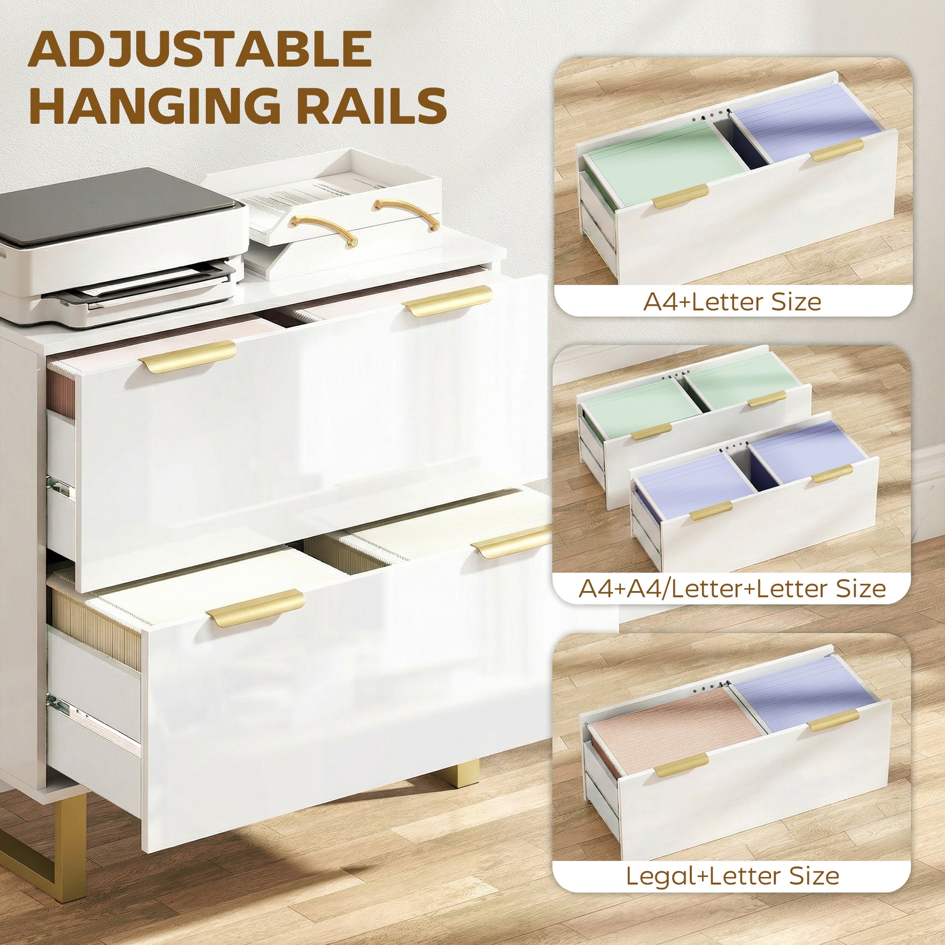 Lateral File Cabinet with 2 Drawers, Modern Filing Cabinet for Letter/A4/Legal Size Files, High Gloss White-Office Products > Office Furniture > Office Cabinets & Cupboards-DECOROLALA