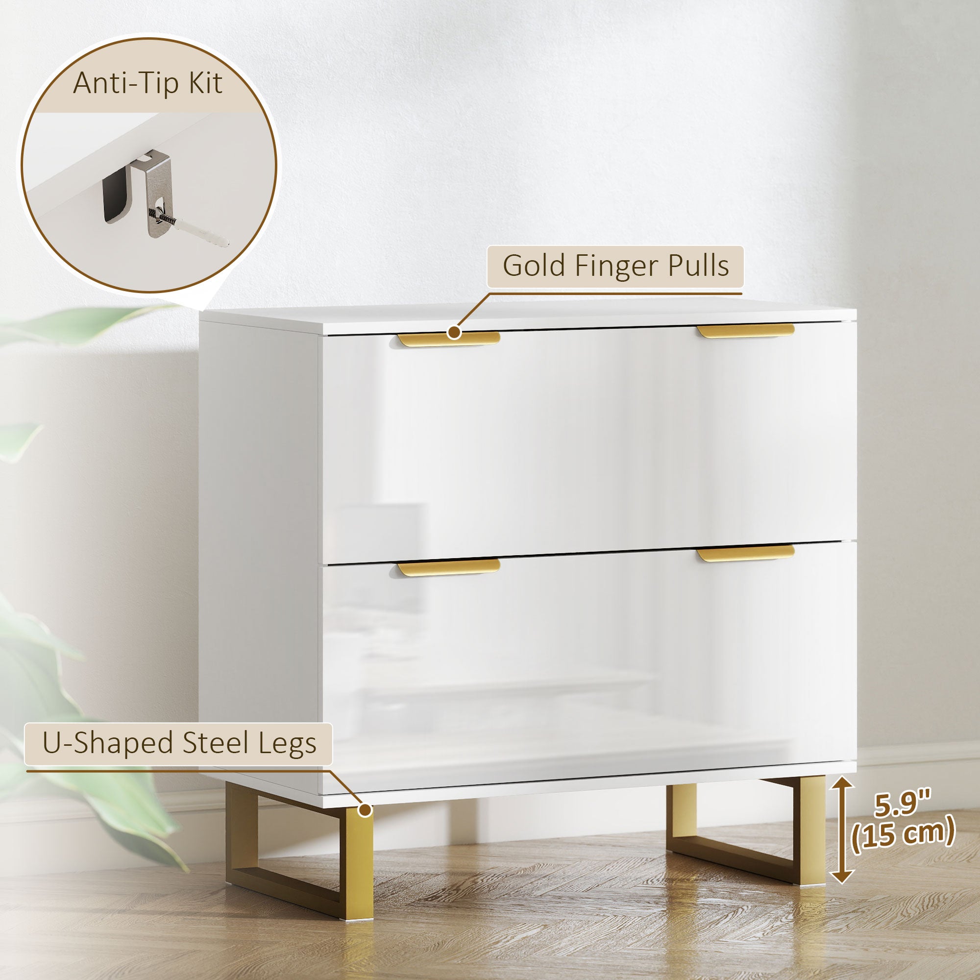 Lateral File Cabinet with 2 Drawers, Modern Filing Cabinet for Letter/A4/Legal Size Files, High Gloss White-Office Products > Office Furniture > Office Cabinets & Cupboards-DECOROLALA