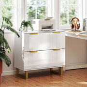 Lateral File Cabinet with 2 Drawers, Modern Filing Cabinet for Letter/A4/Legal Size Files, High Gloss White-Office Storage Cabinets-DECOROLALA
