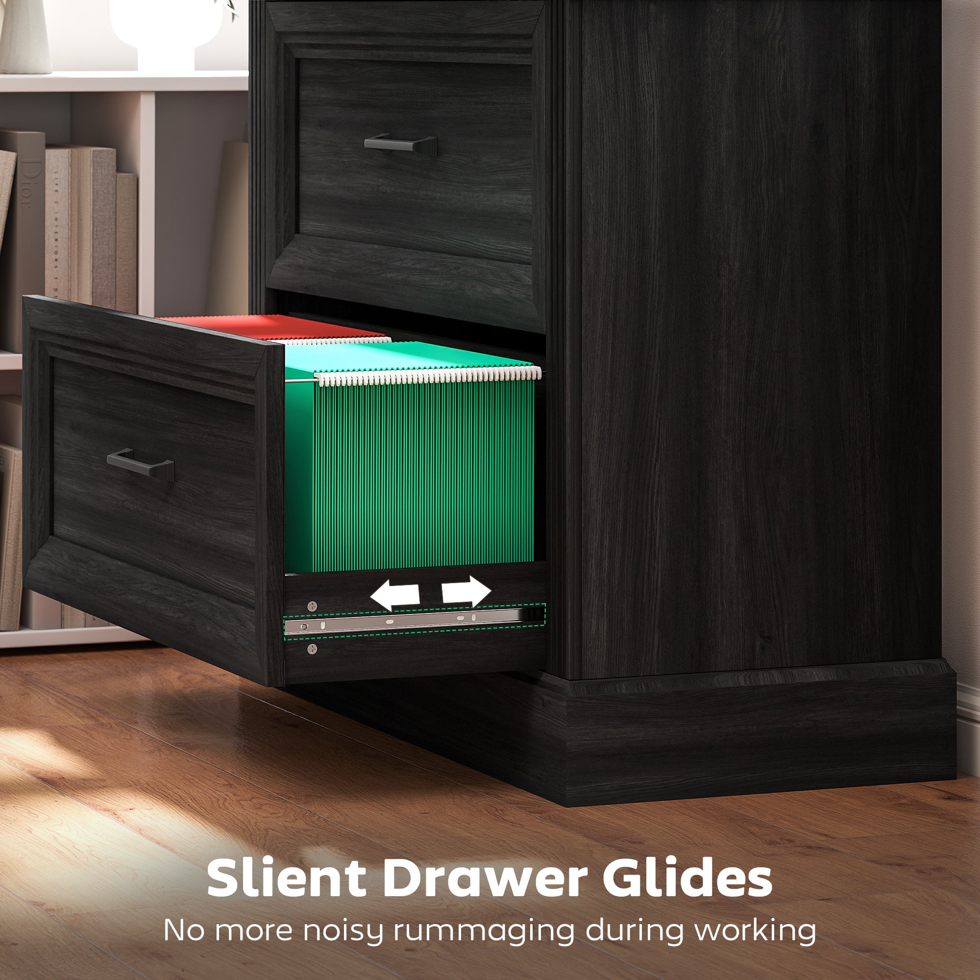 Lateral Filing Cabinet, Farmhouse File Cabinet with 2 Silent Drawers for Letter/A4/Legal Size Files, Black-Office Products > Office Furniture > Office Cabinets & Cupboards-DECOROLALA