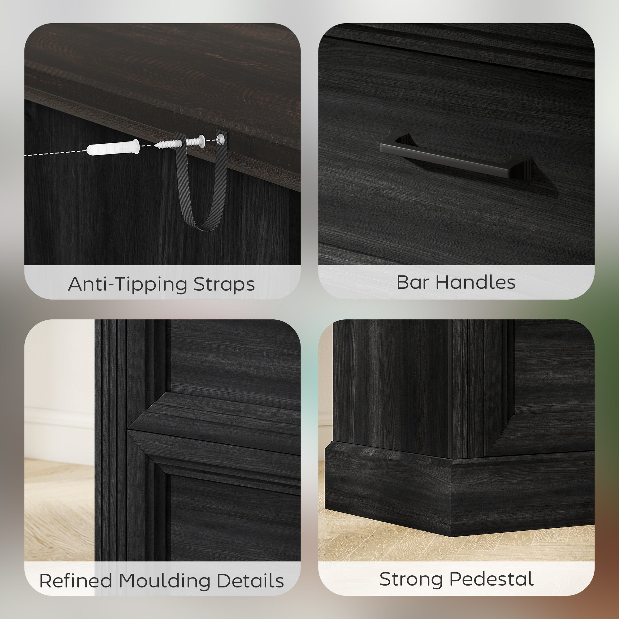 Lateral Filing Cabinet, Farmhouse File Cabinet with 2 Silent Drawers for Letter/A4/Legal Size Files, Black-Office Products > Office Furniture > Office Cabinets & Cupboards-DECOROLALA