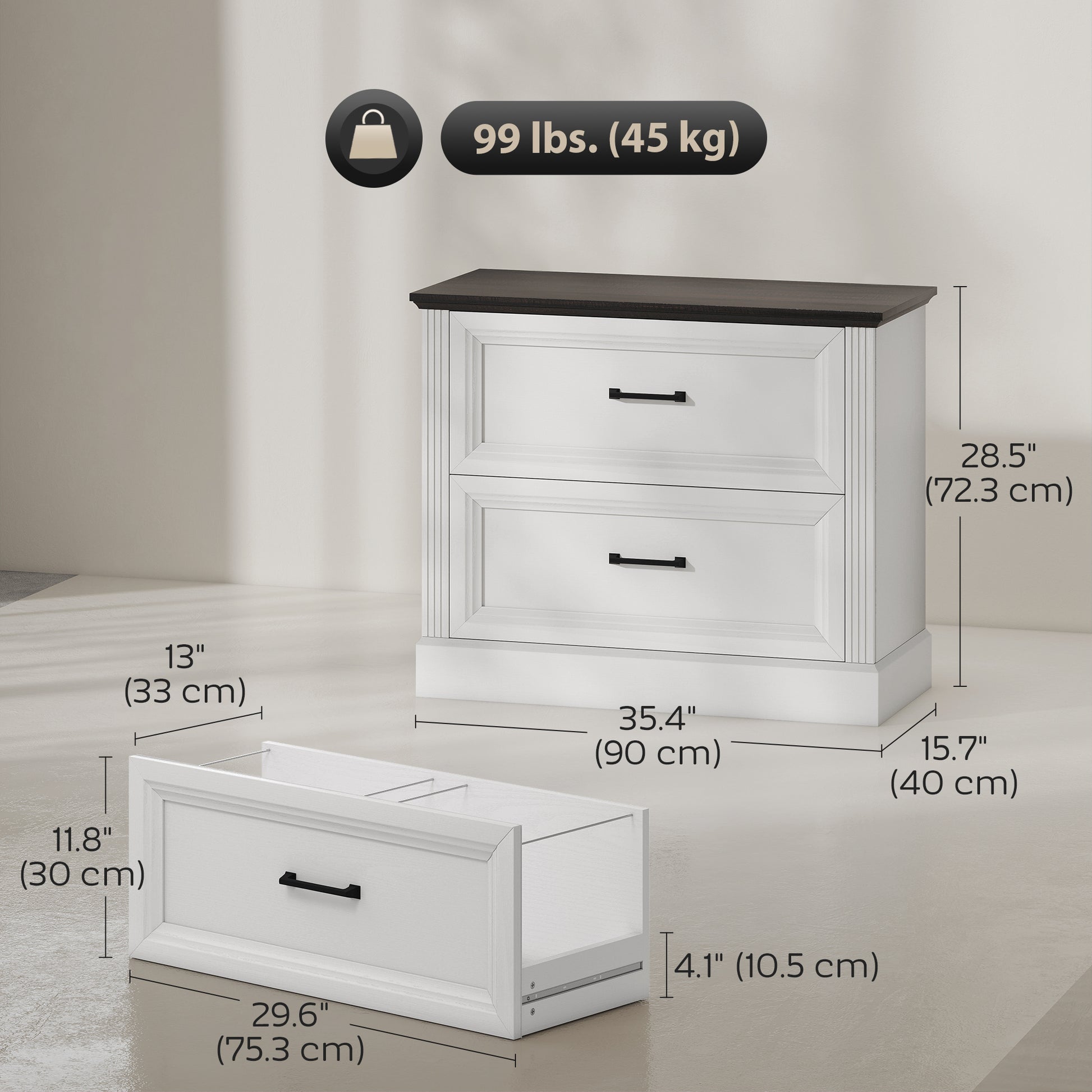 Lateral Filing Cabinet, Farmhouse File Cabinet with 2 Silent Drawers for Letter/A4/Legal Size Files, White-Office Products > Office Furniture > Office Cabinets & Cupboards-DECOROLALA