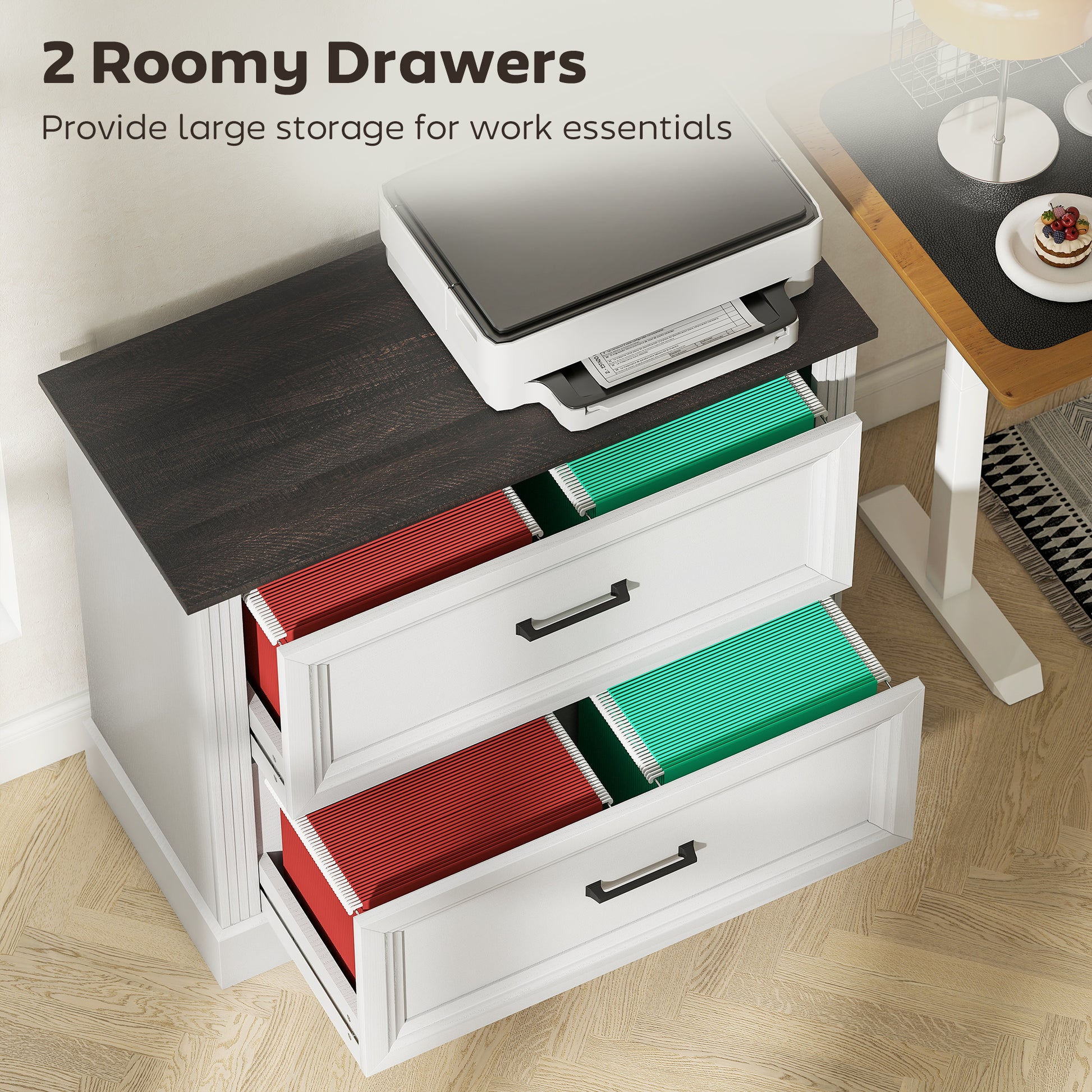 Lateral Filing Cabinet, Farmhouse File Cabinet with 2 Silent Drawers for Letter/A4/Legal Size Files, White-Office Products > Office Furniture > Office Cabinets & Cupboards-DECOROLALA