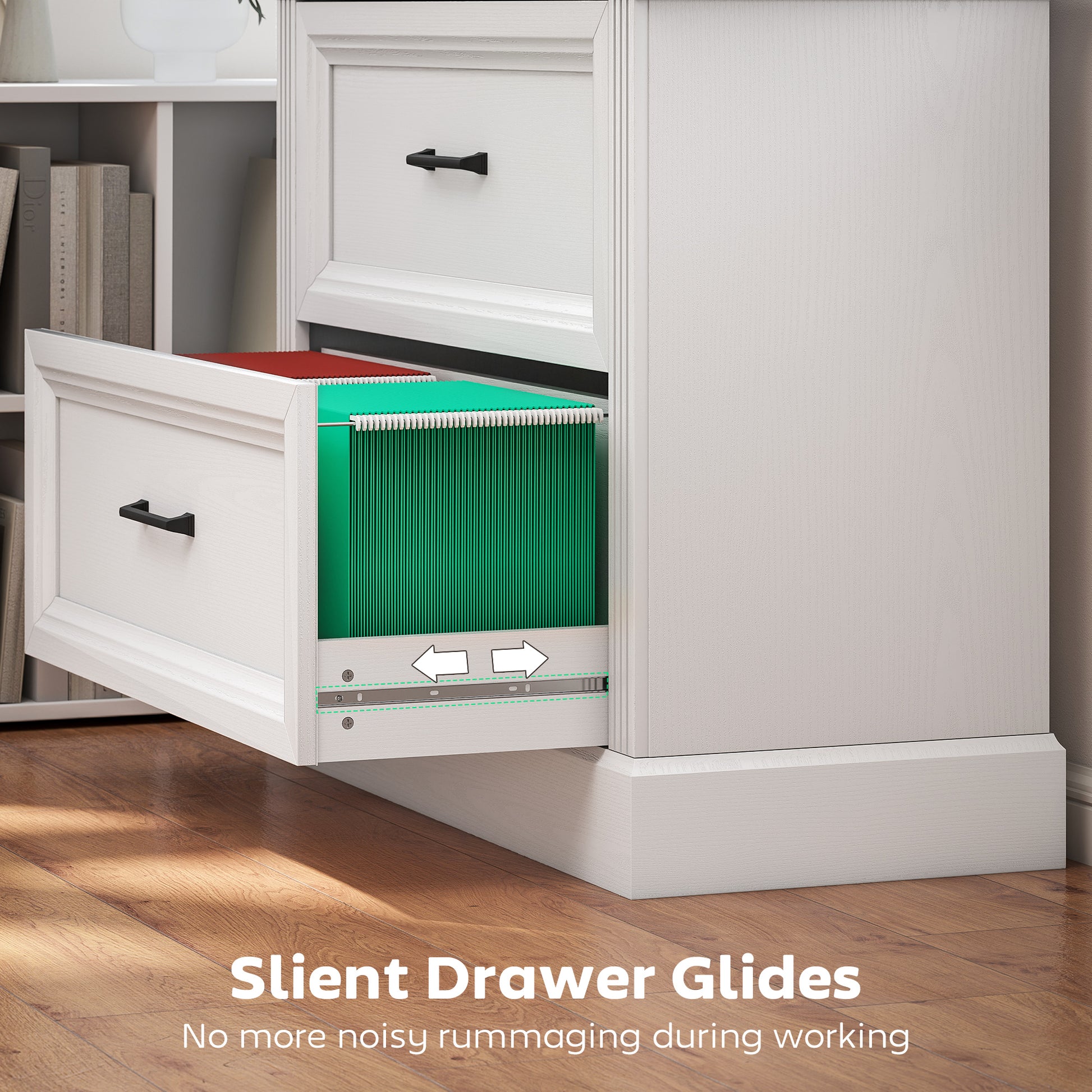Lateral Filing Cabinet, Farmhouse File Cabinet with 2 Silent Drawers for Letter/A4/Legal Size Files, White-Office Products > Office Furniture > Office Cabinets & Cupboards-DECOROLALA