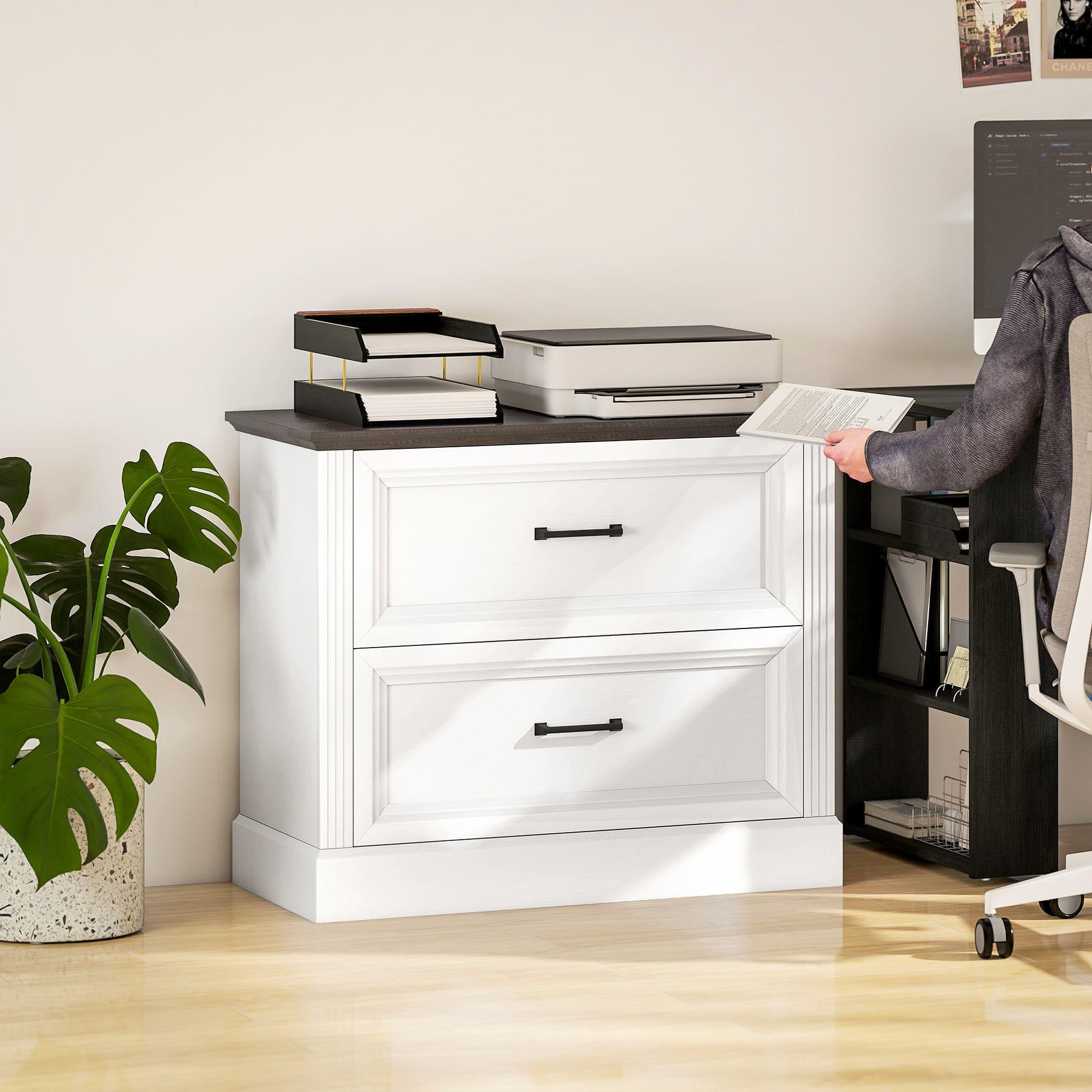 Lateral Filing Cabinet, Farmhouse File Cabinet with 2 Silent Drawers for Letter/A4/Legal Size Files, White-Office Products > Office Furniture > Office Cabinets & Cupboards-DECOROLALA