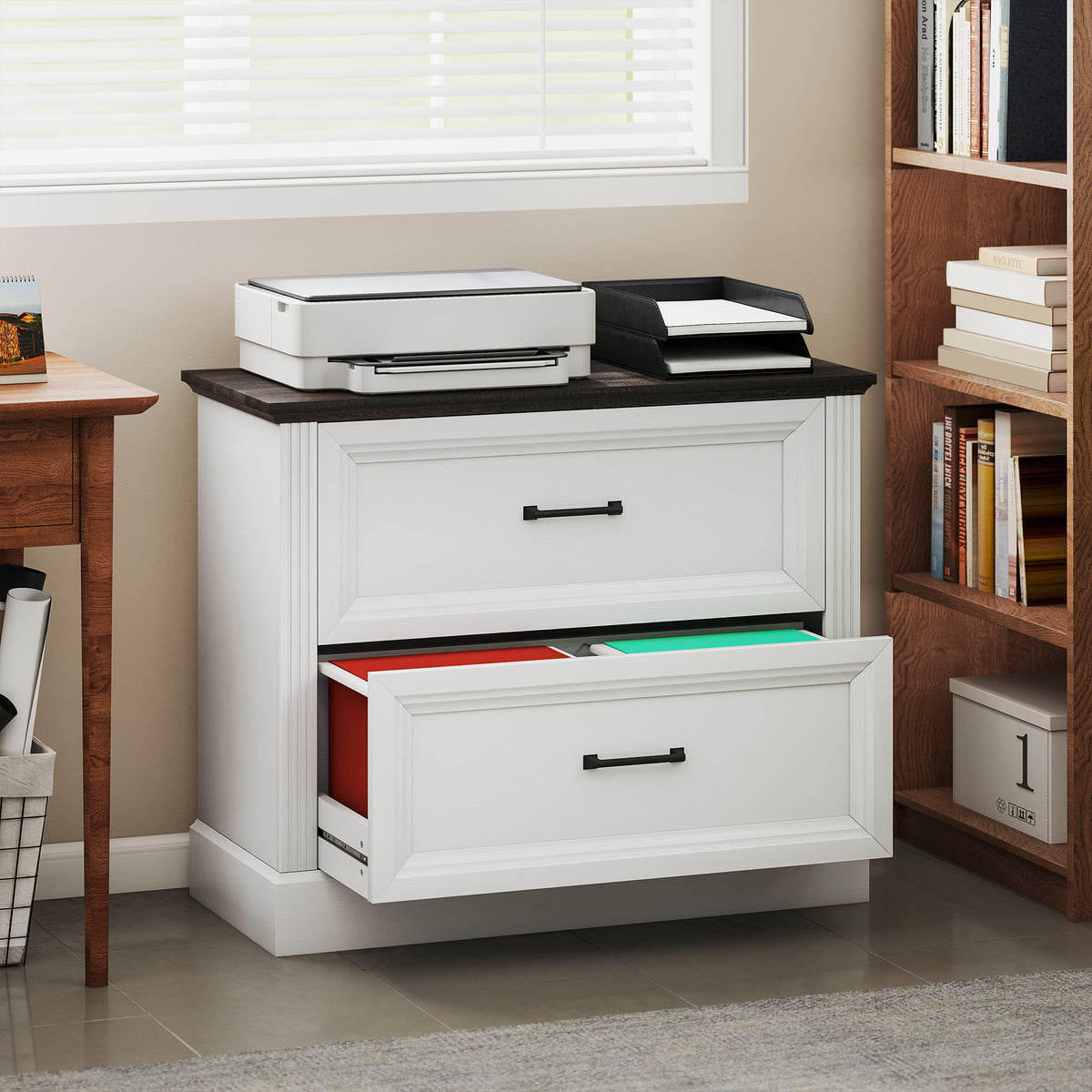 Lateral Filing Cabinet, Farmhouse File Cabinet with 2 Silent Drawers for Letter/A4/Legal Size Files, White-Office Storage Cabinets-DECOROLALA
