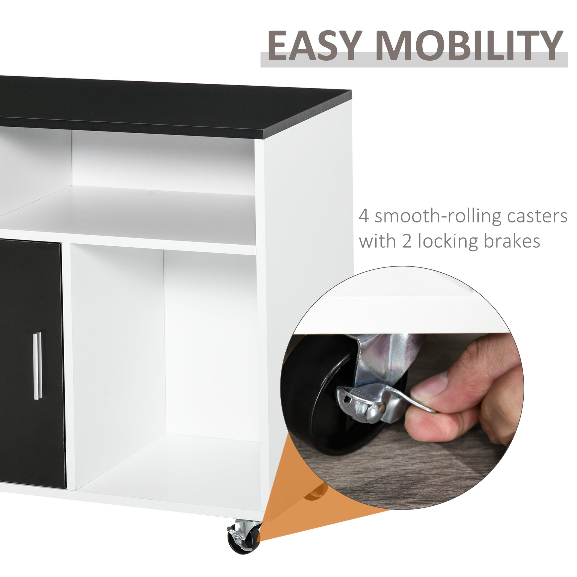 Lateral Filing Cabinet, Printer Stand Home Office Mobile File Cabinet with Wheels, Lockable Drawer, Black-Office Products > Office Furniture > Office Cabinets & Cupboards-DECOROLALA
