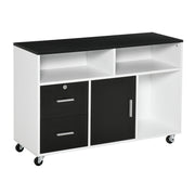 Lateral Filing Cabinet, Printer Stand Home Office Mobile File Cabinet with Wheels, Lockable Drawer, Black-Office Products > Office Furniture > Office Cabinets & Cupboards-DECOROLALA