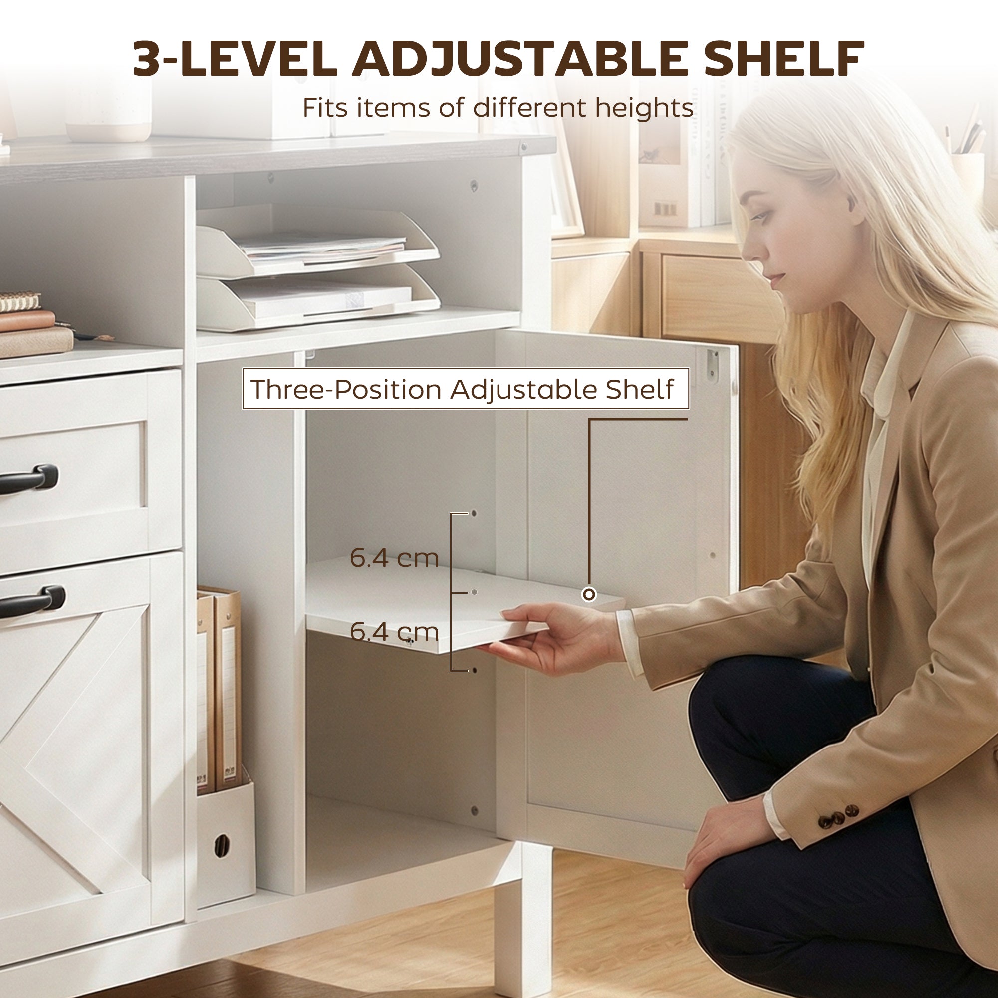 Lateral Filing Cabinet for Letter/A4 Hanging Files, File Cabinet with Open Compartments for Home Office, White-Office Products > Office Furniture > Office Cabinets & Cupboards-DECOROLALA